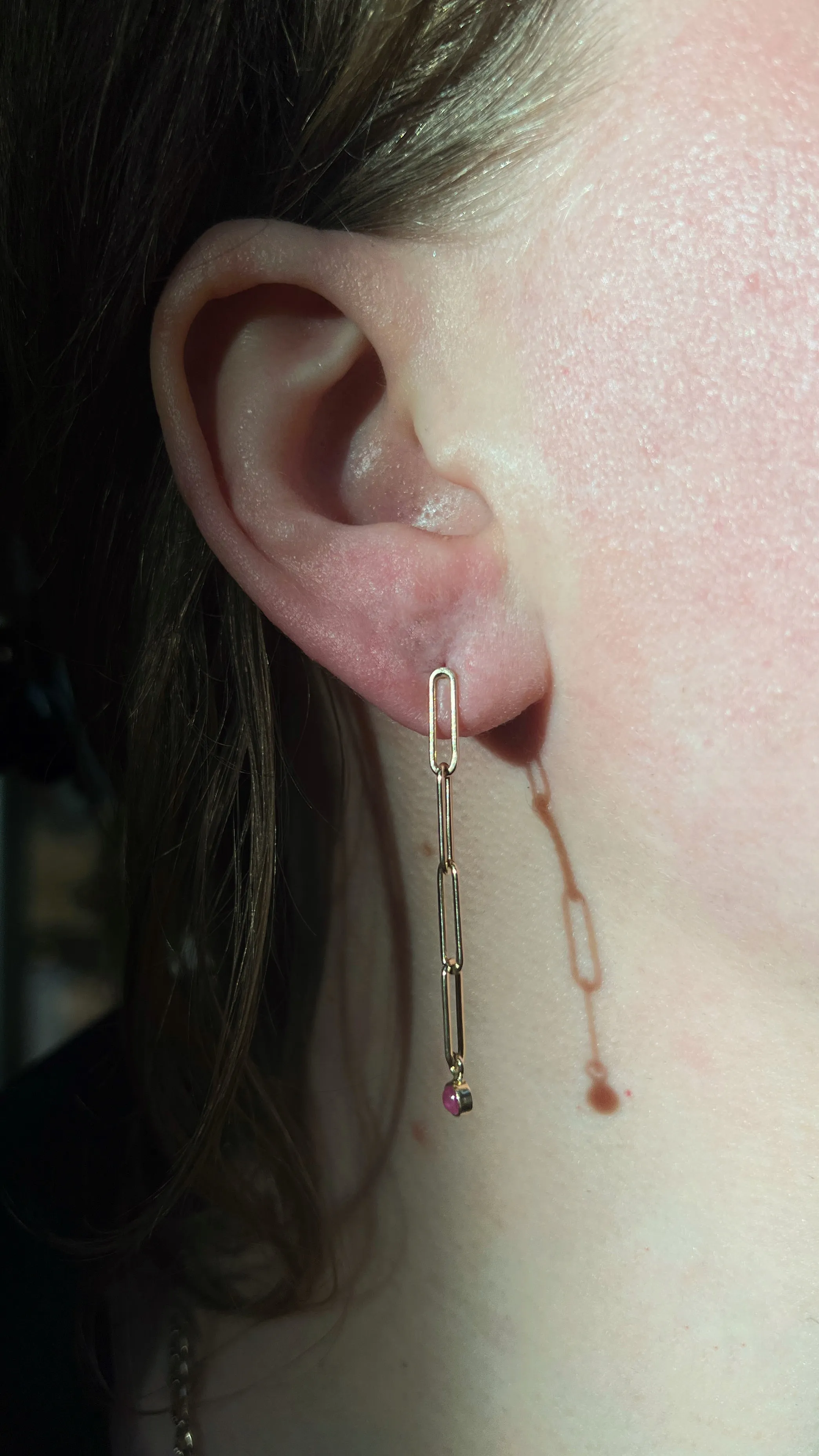 Gold & Ruby Link Earrings