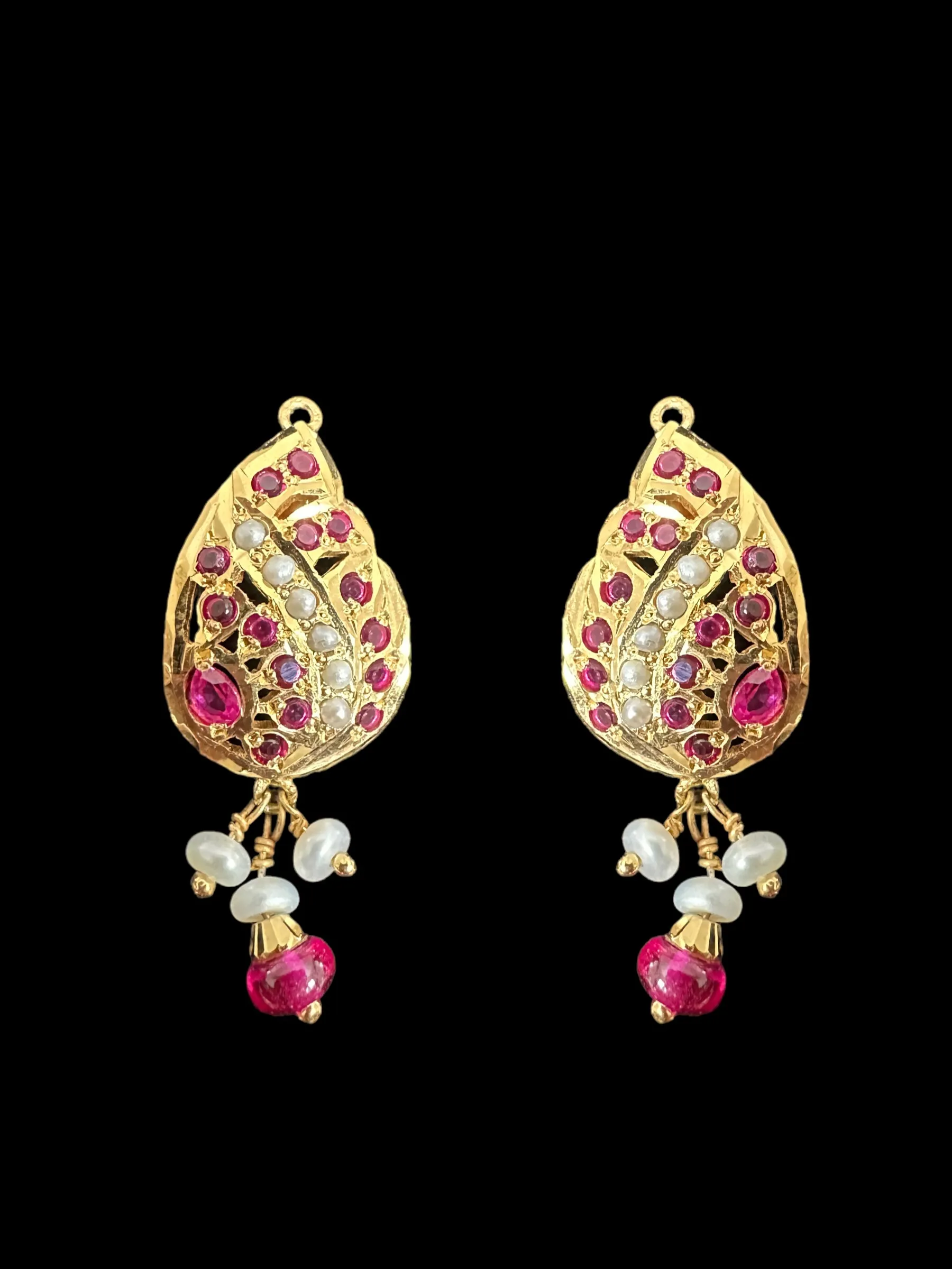 Gold plated jadau silver pendant set in ruby pearl  ( READY TO SHIP )