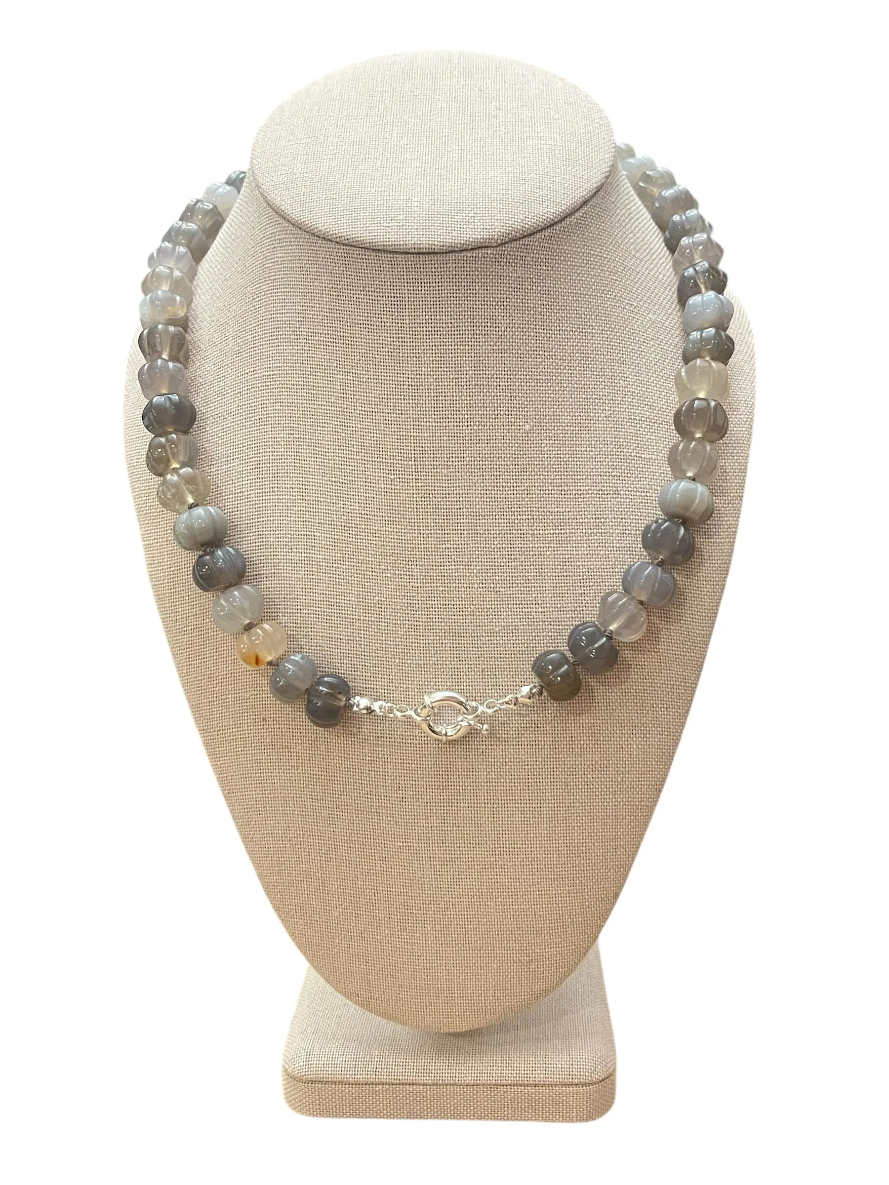 Gray Agate Pumpkin Gemstone Necklace