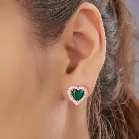 Green Heart Diamond Stud Earrings