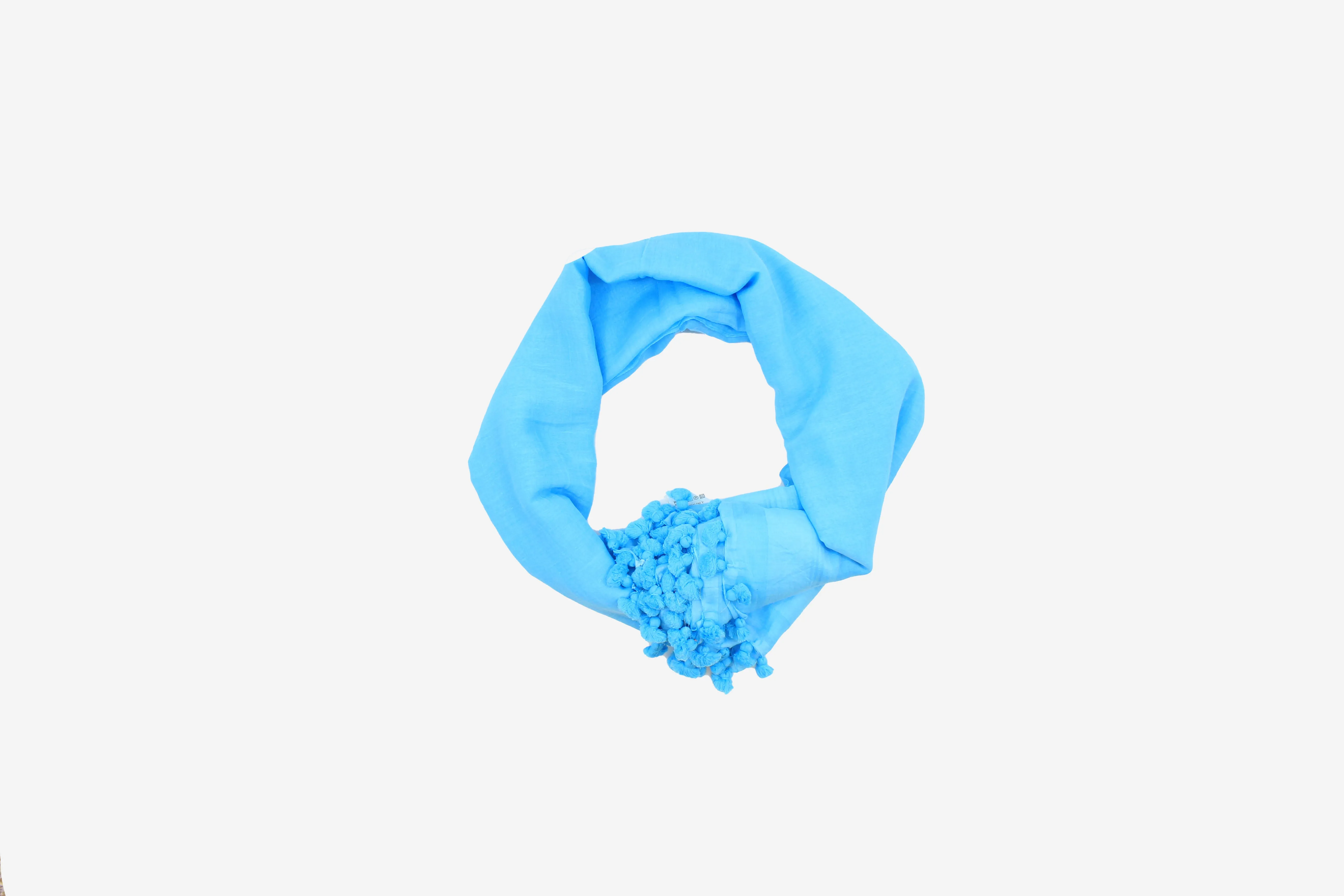 Hand Loomed Cotton Tassel Scarf  Blue