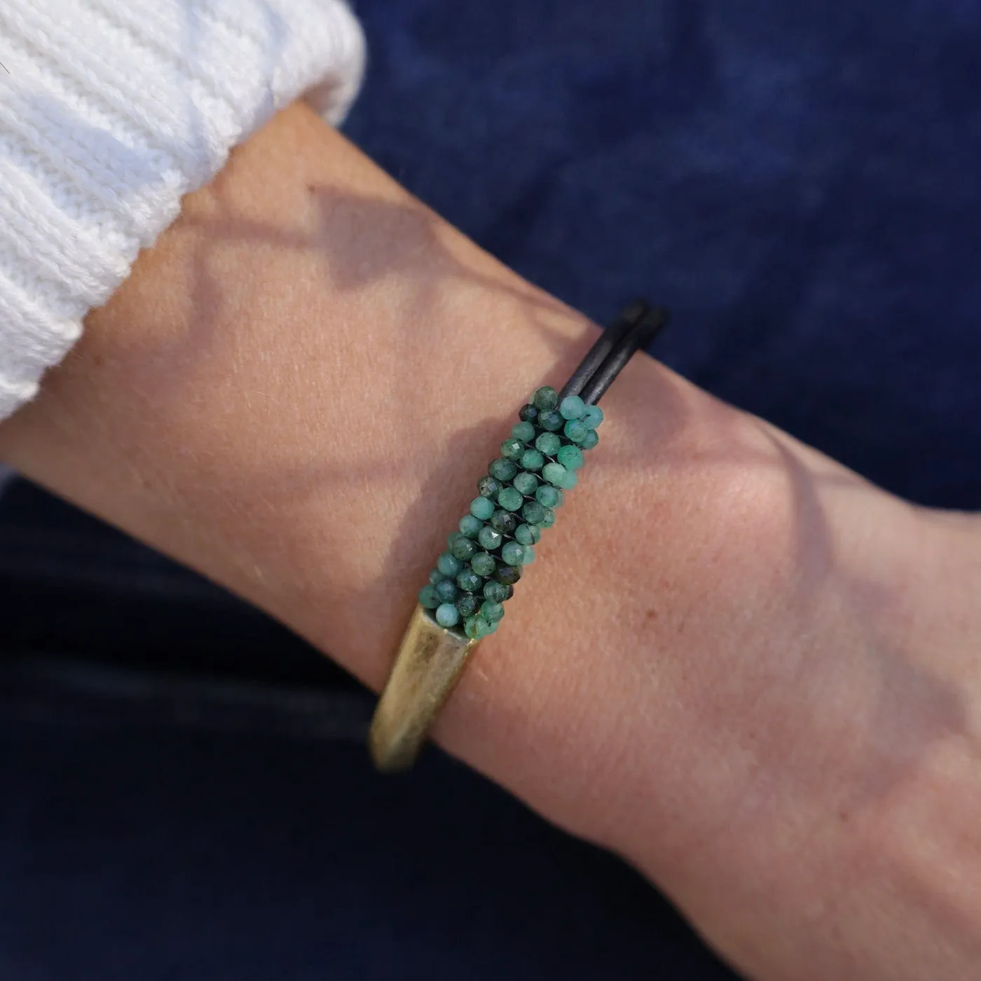 Hand Stitched Shaded Emerald Half Cuff Bracelet