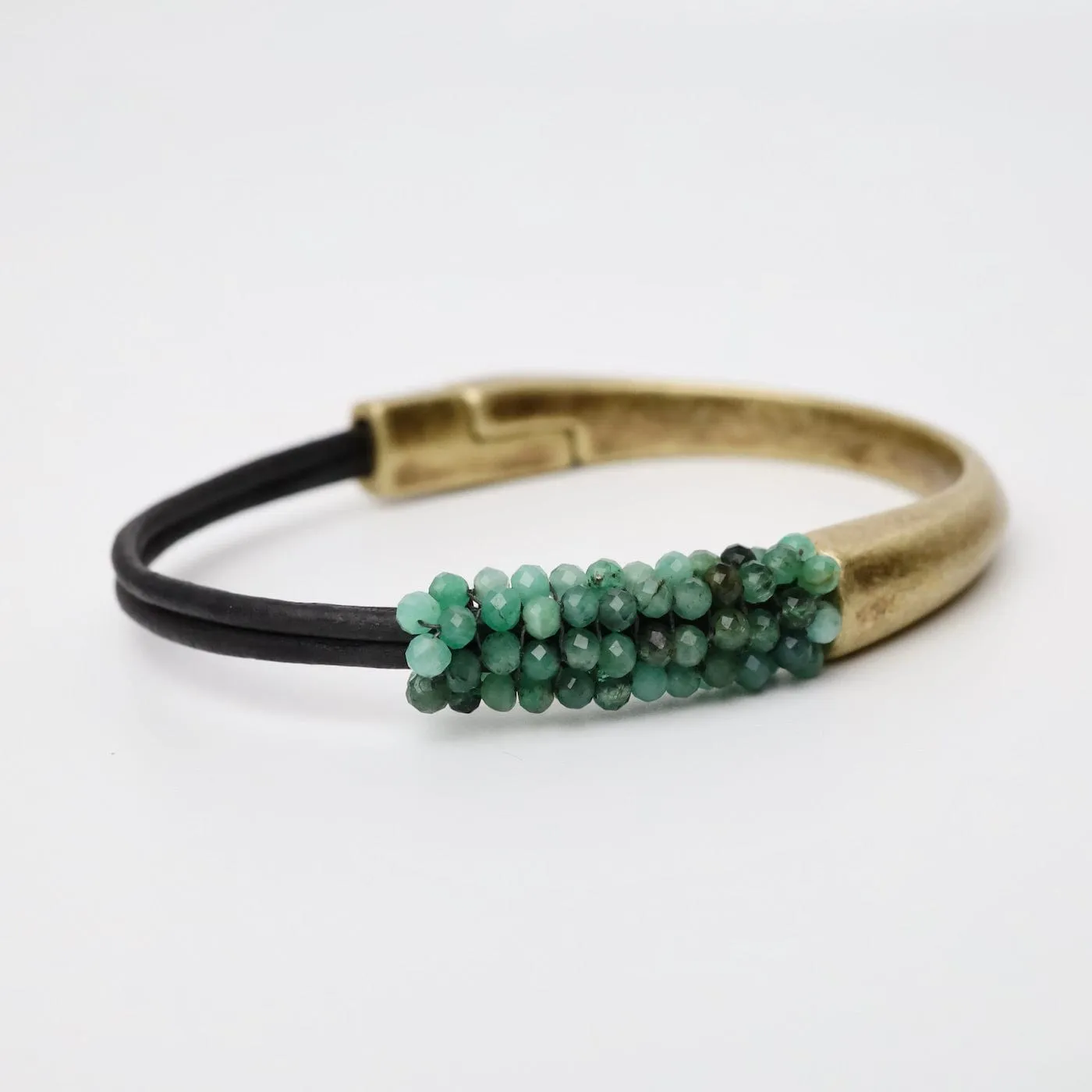 Hand Stitched Shaded Emerald Half Cuff Bracelet