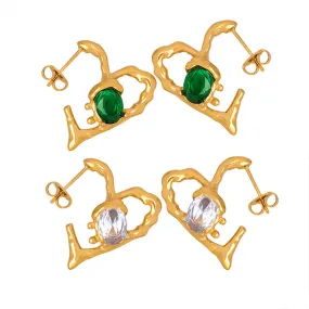 Heart-Shaped Zircon Inlaid Earrings in Titanium Steel for Women