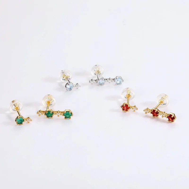 Hexagonal Red Garnet Zircon Asymmetric Sterling Silver Earrings