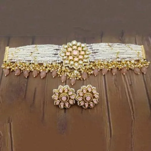 Kundan Pendant Moti Choker And Earring Set
