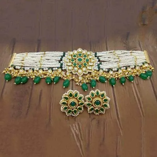 Kundan Pendant Moti Choker And Earring Set