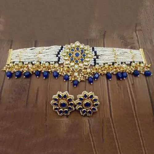 Kundan Pendant Moti Choker And Earring Set