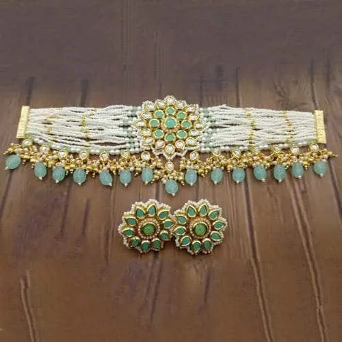 Kundan Pendant Moti Choker And Earring Set