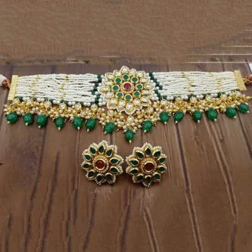 Kundan Pendant Moti Choker And Earring Set