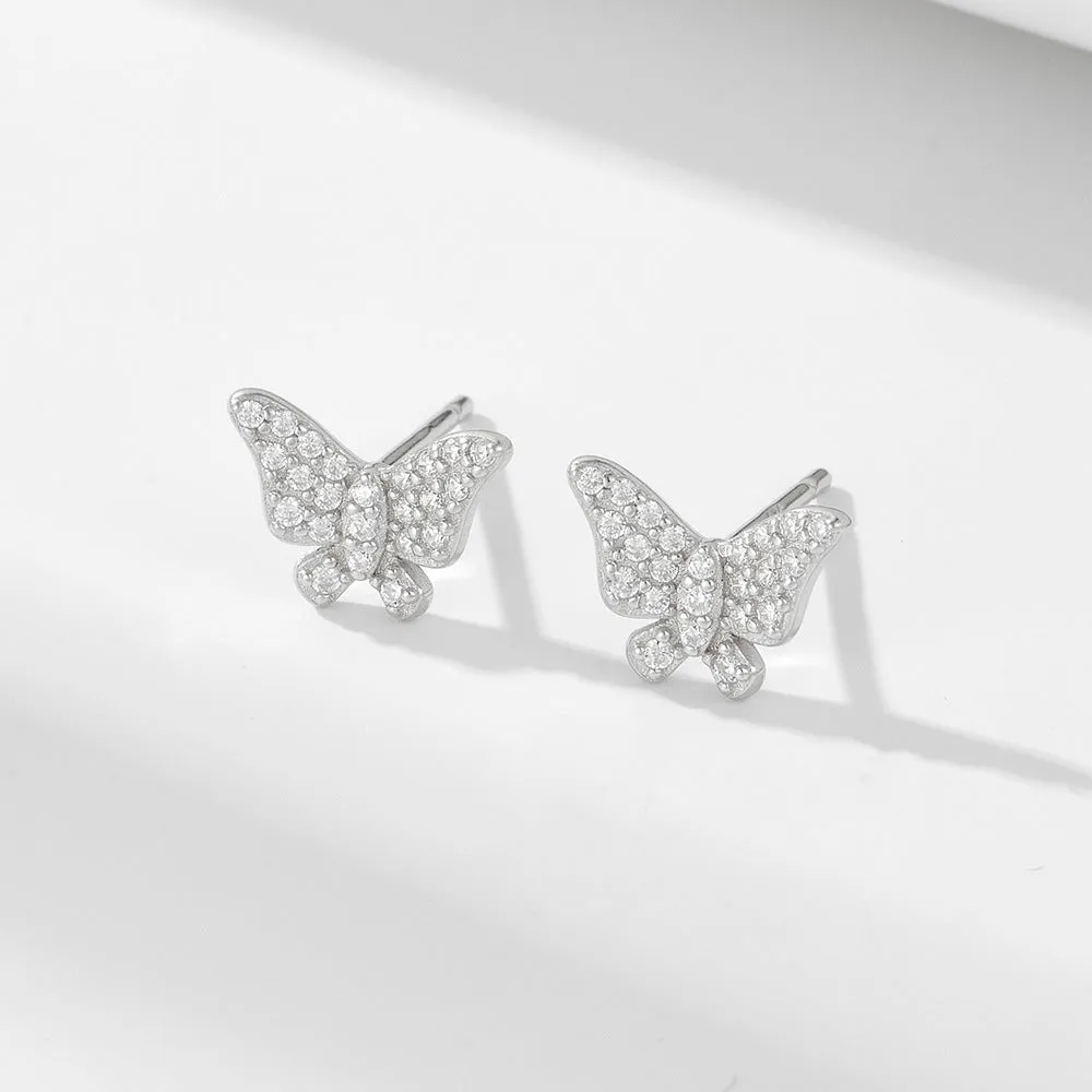 Mini Zircon Butterfly Silver Stud Earrings