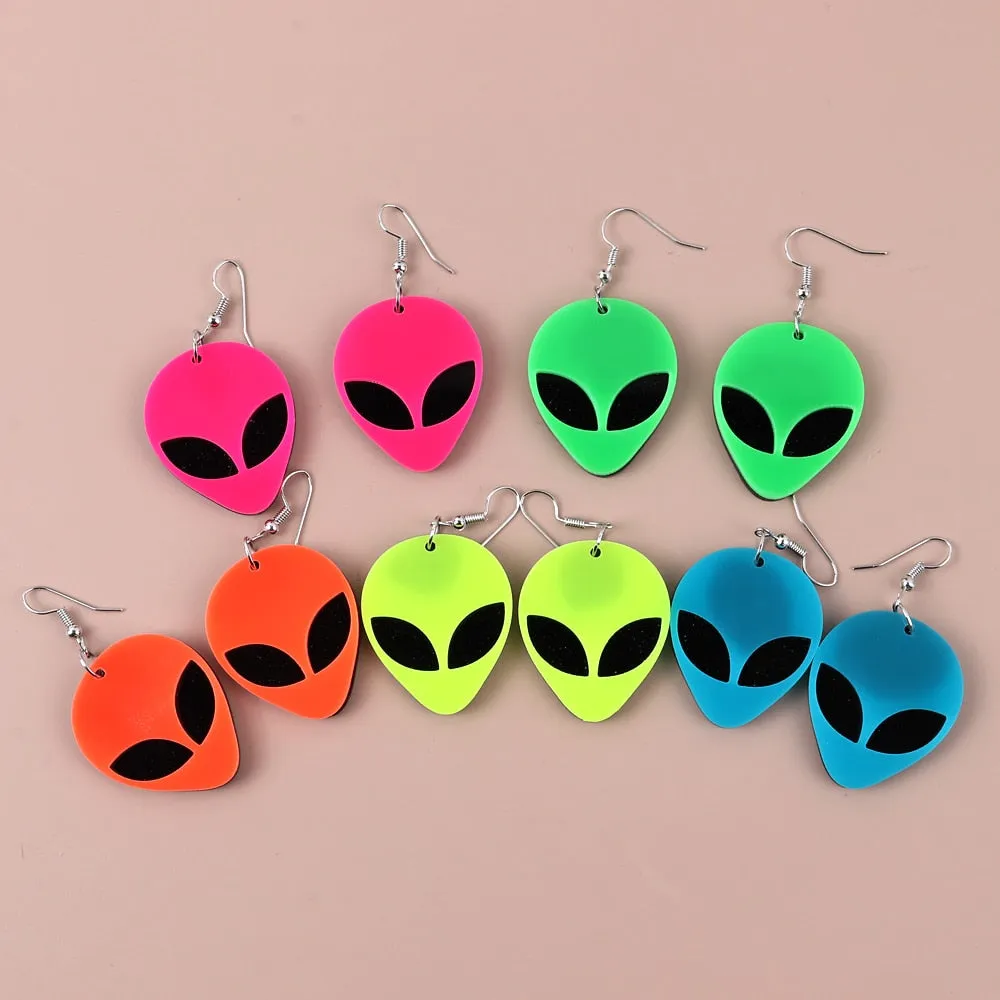 Neon Alien Spaceship Earrings