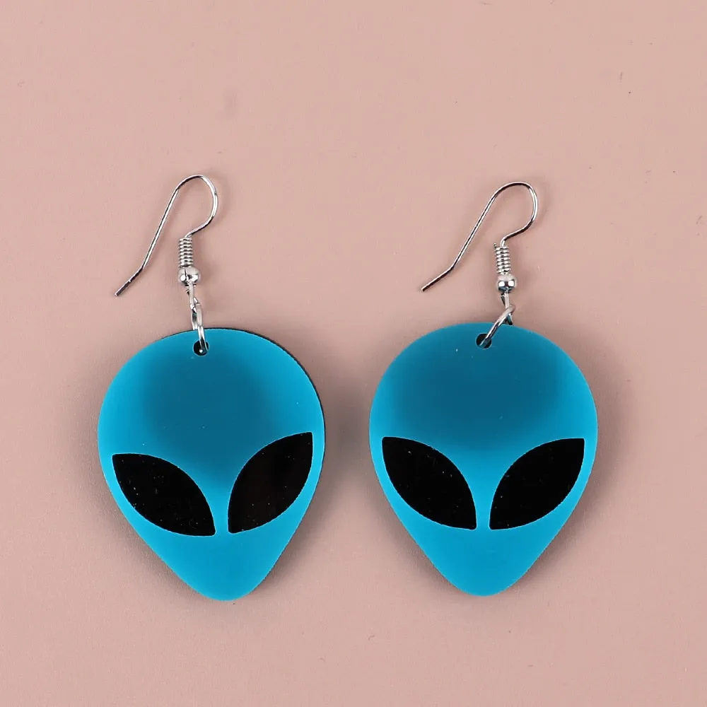 Neon Alien Spaceship Earrings