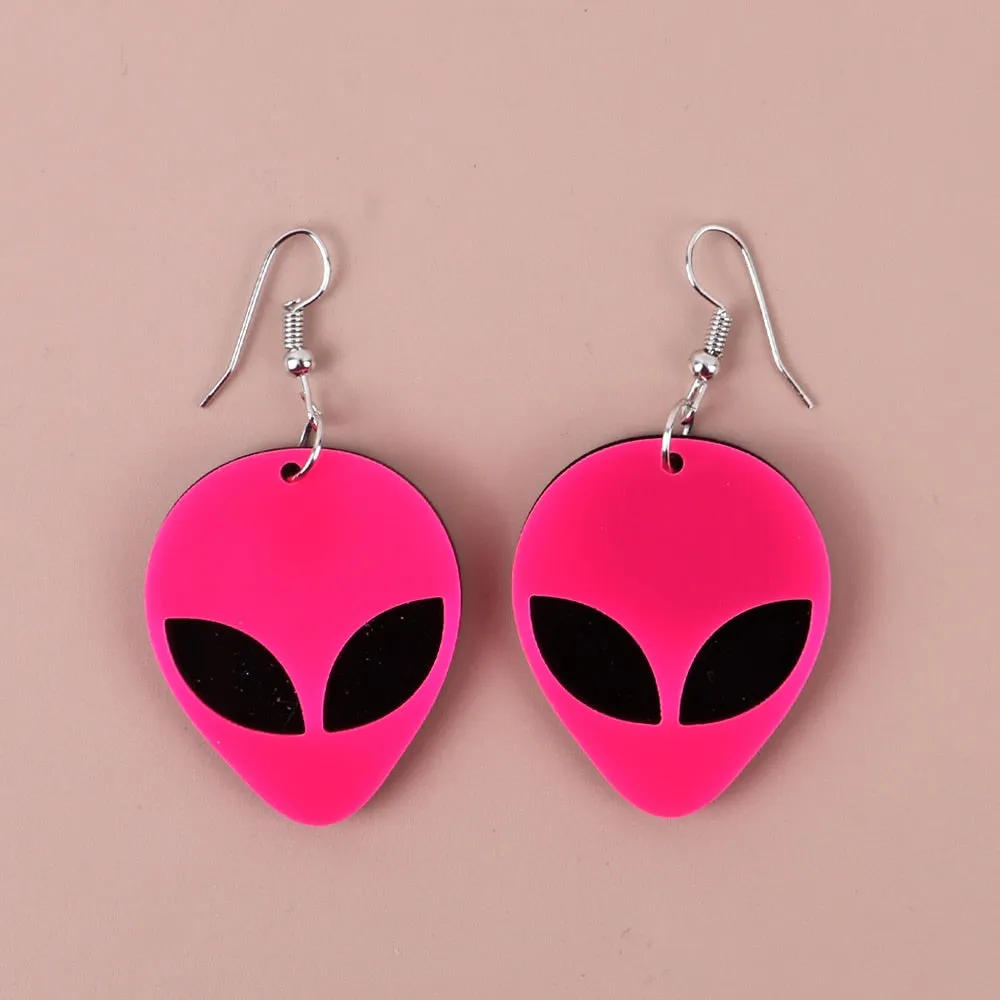 Neon Alien Spaceship Earrings