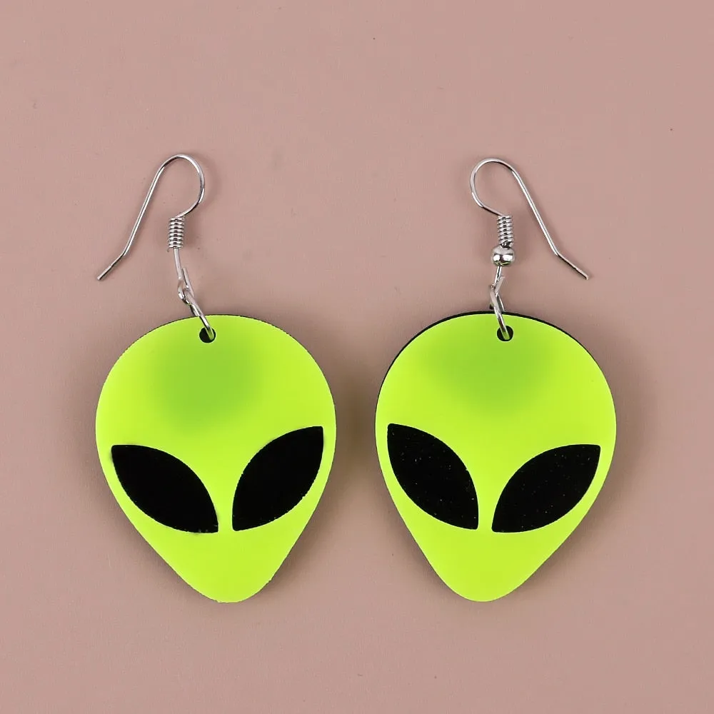 Neon Alien Spaceship Earrings