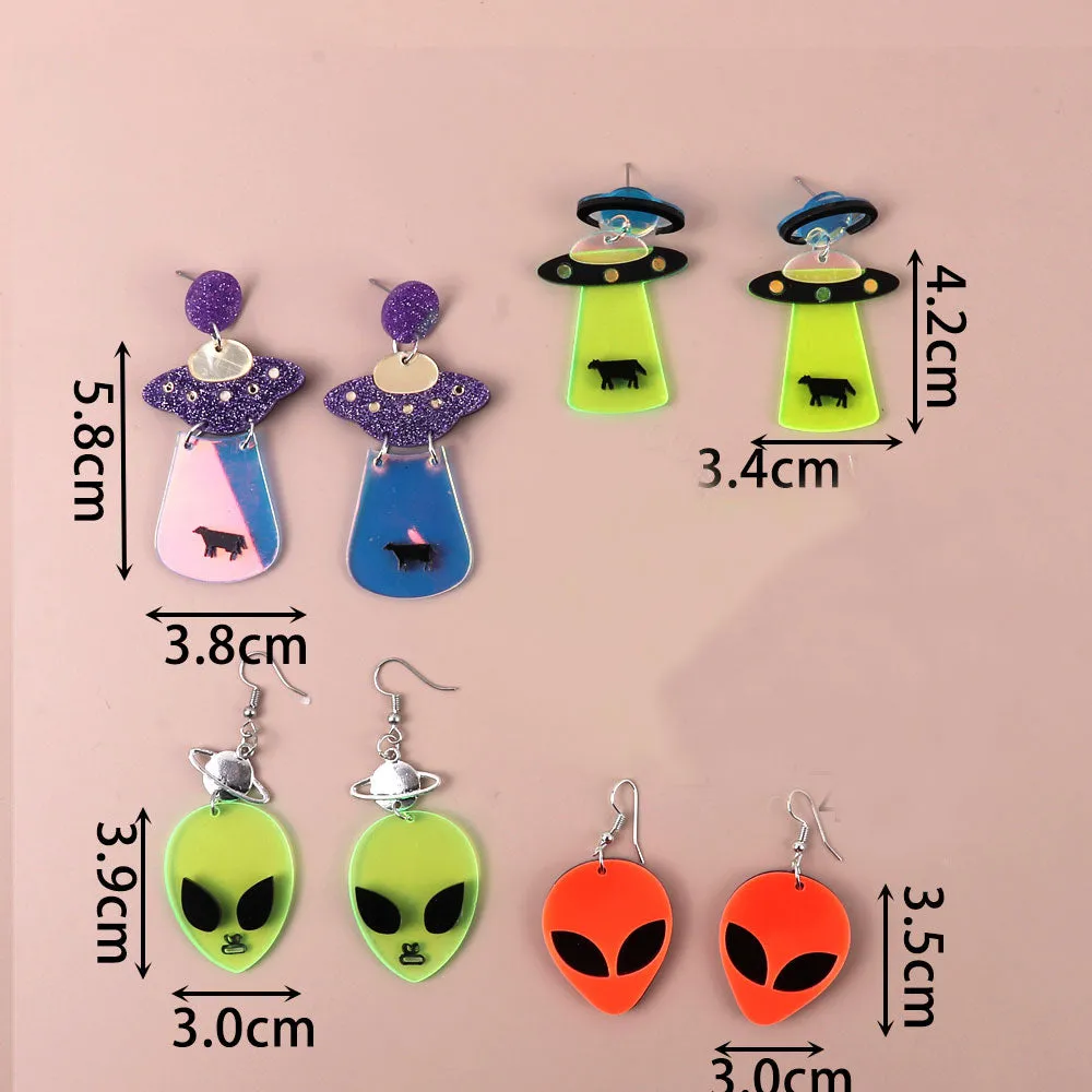 Neon Alien Spaceship Earrings