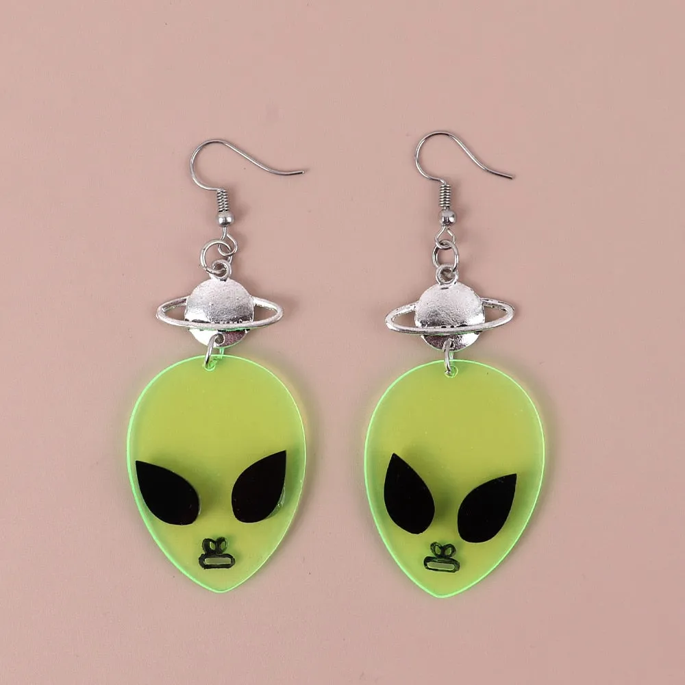 Neon Alien Spaceship Earrings