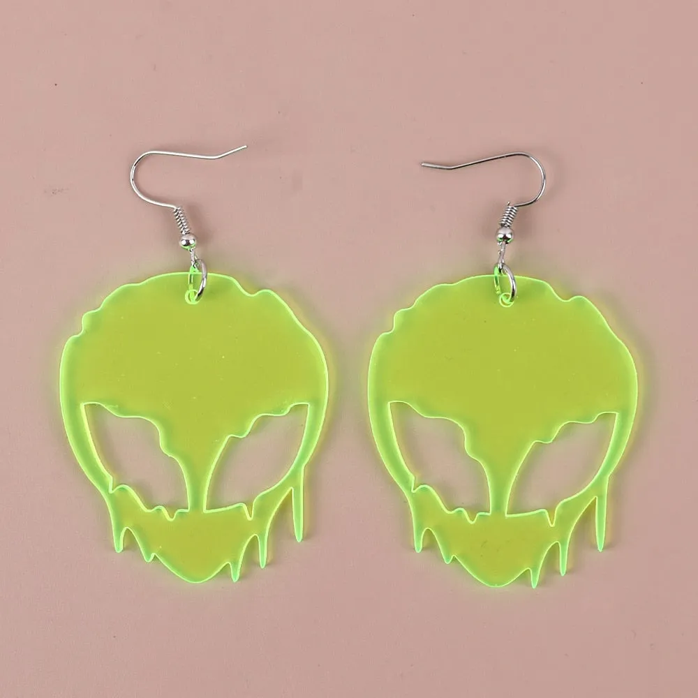 Neon Alien Spaceship Earrings