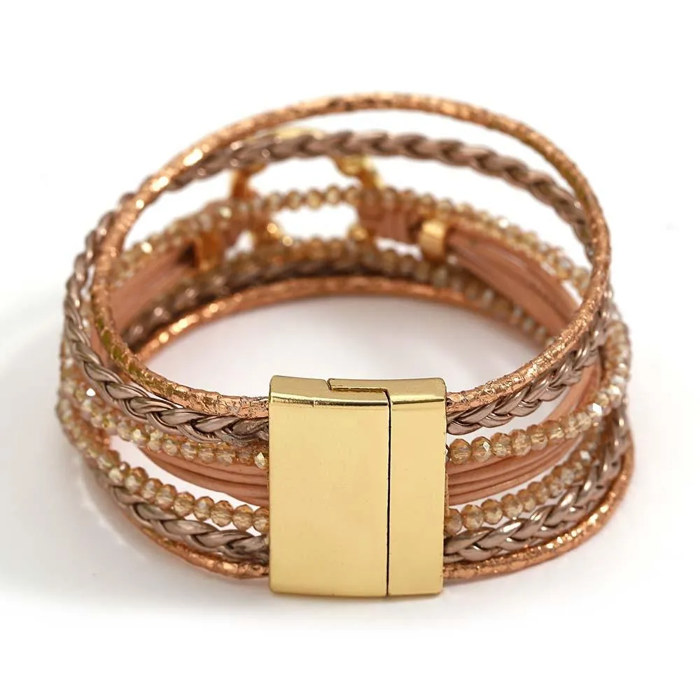 'Orana' Charm & Beads Cuff Bracelet - rose gold