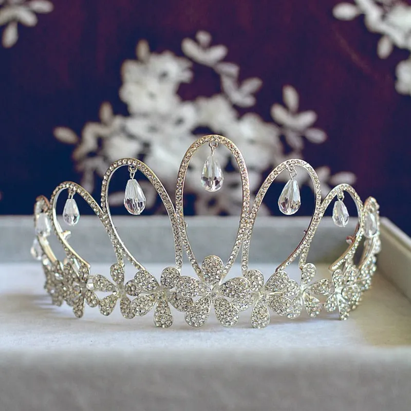 Princess Droplet Silver Floral Tiara