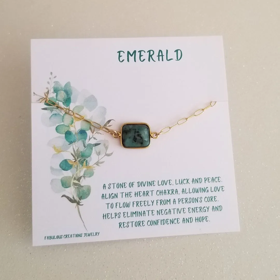 Raw Emerald Bracelet, Gold Paperclip Chain Bracelet