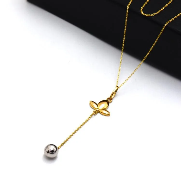 Real Gold 2 Color Dangler Ball with Flower Necklace 2481 CWP 1919