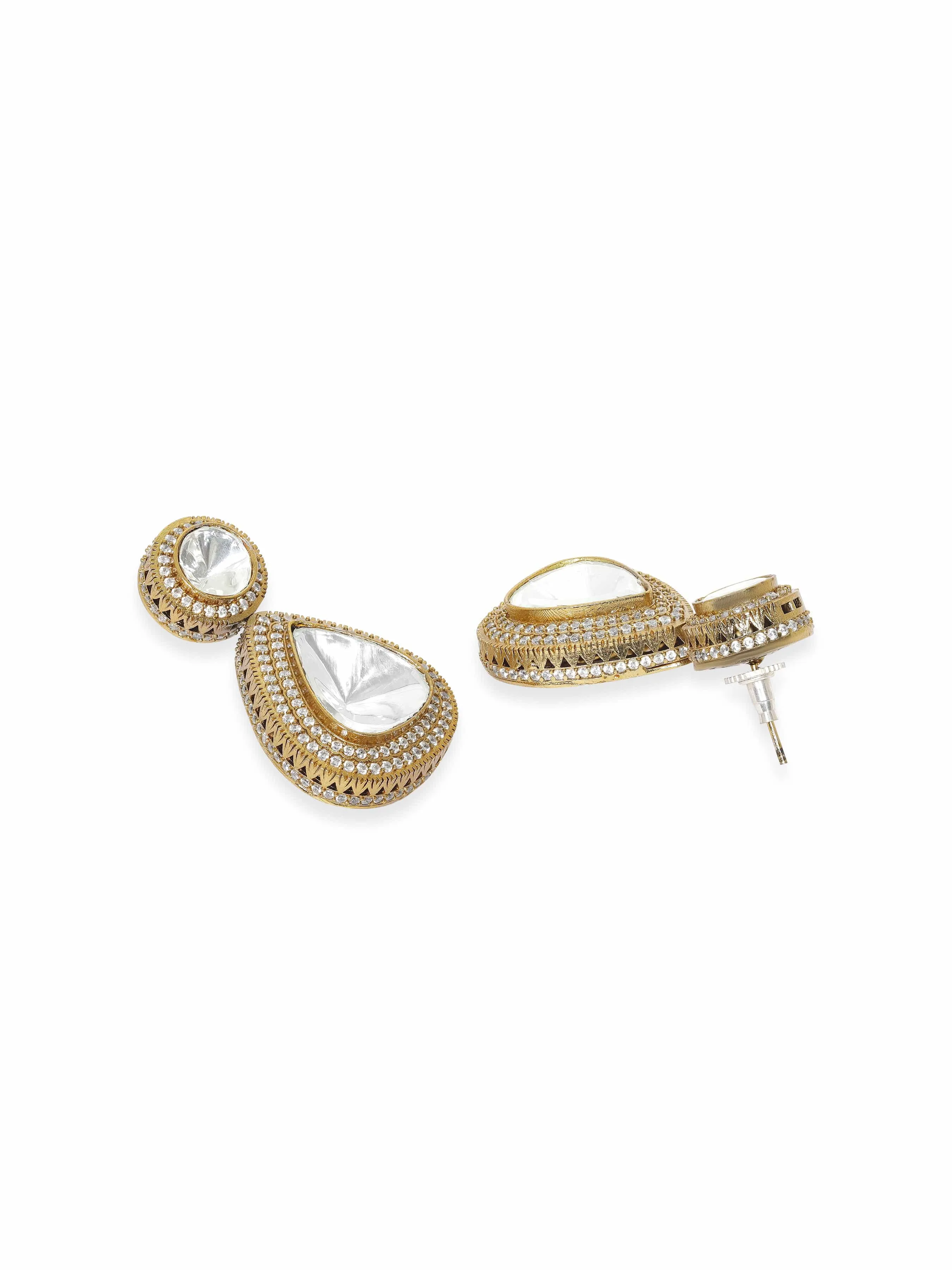 Rubans Elegant Gold Tone AD Drop Earrings