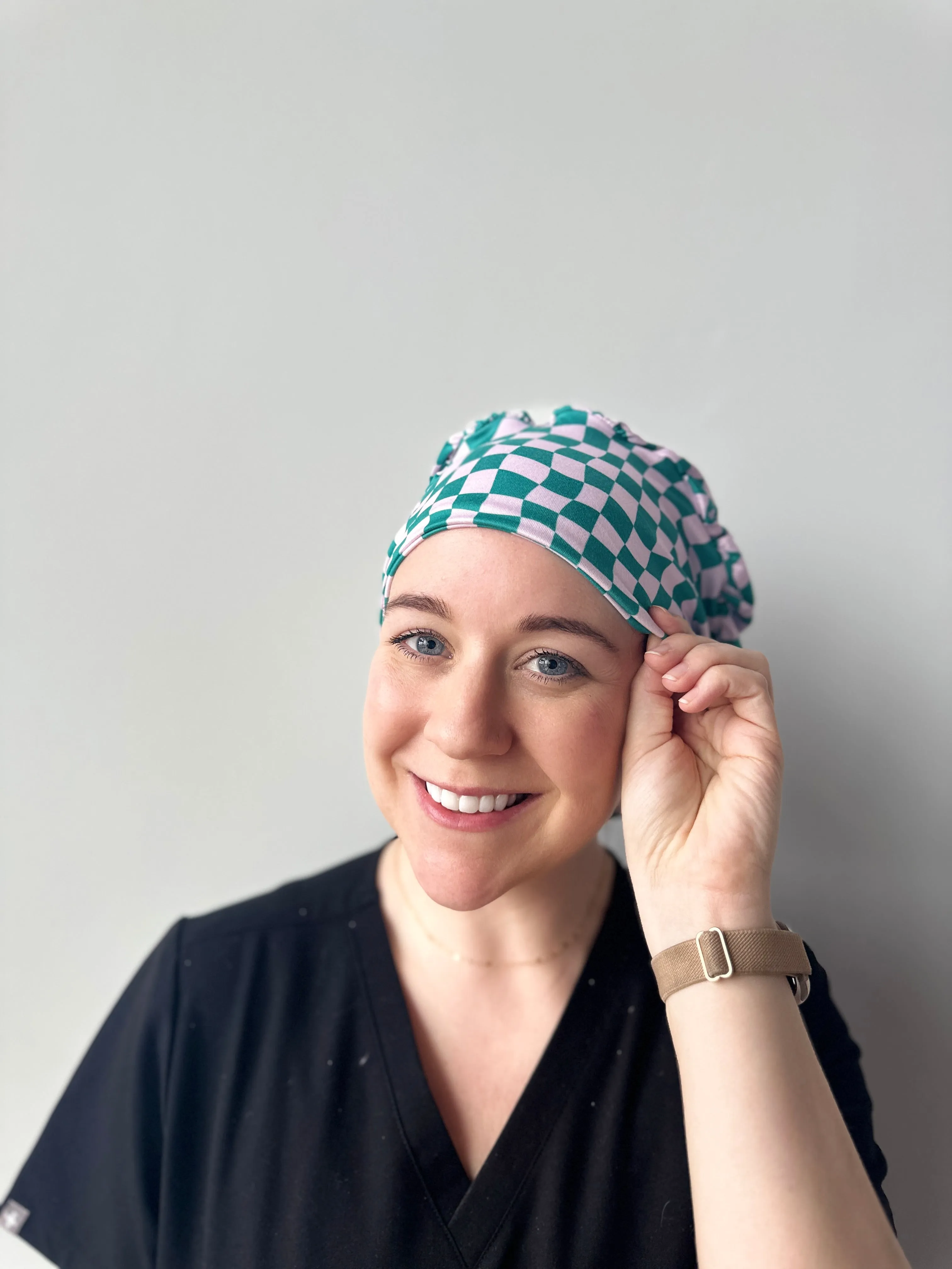 Scrub Hat - Dark Teal and Lilac Checker
