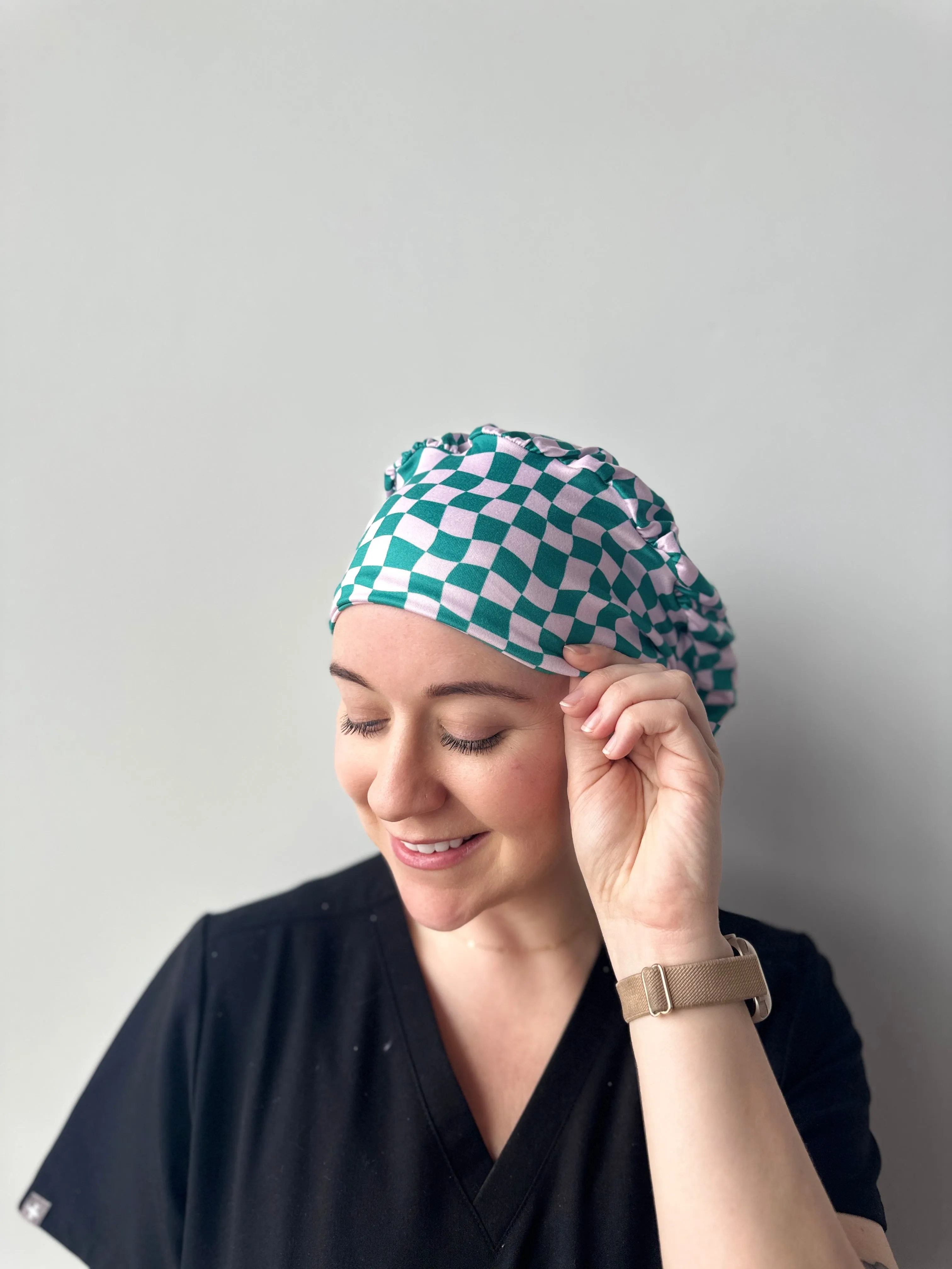 Scrub Hat - Dark Teal and Lilac Checker