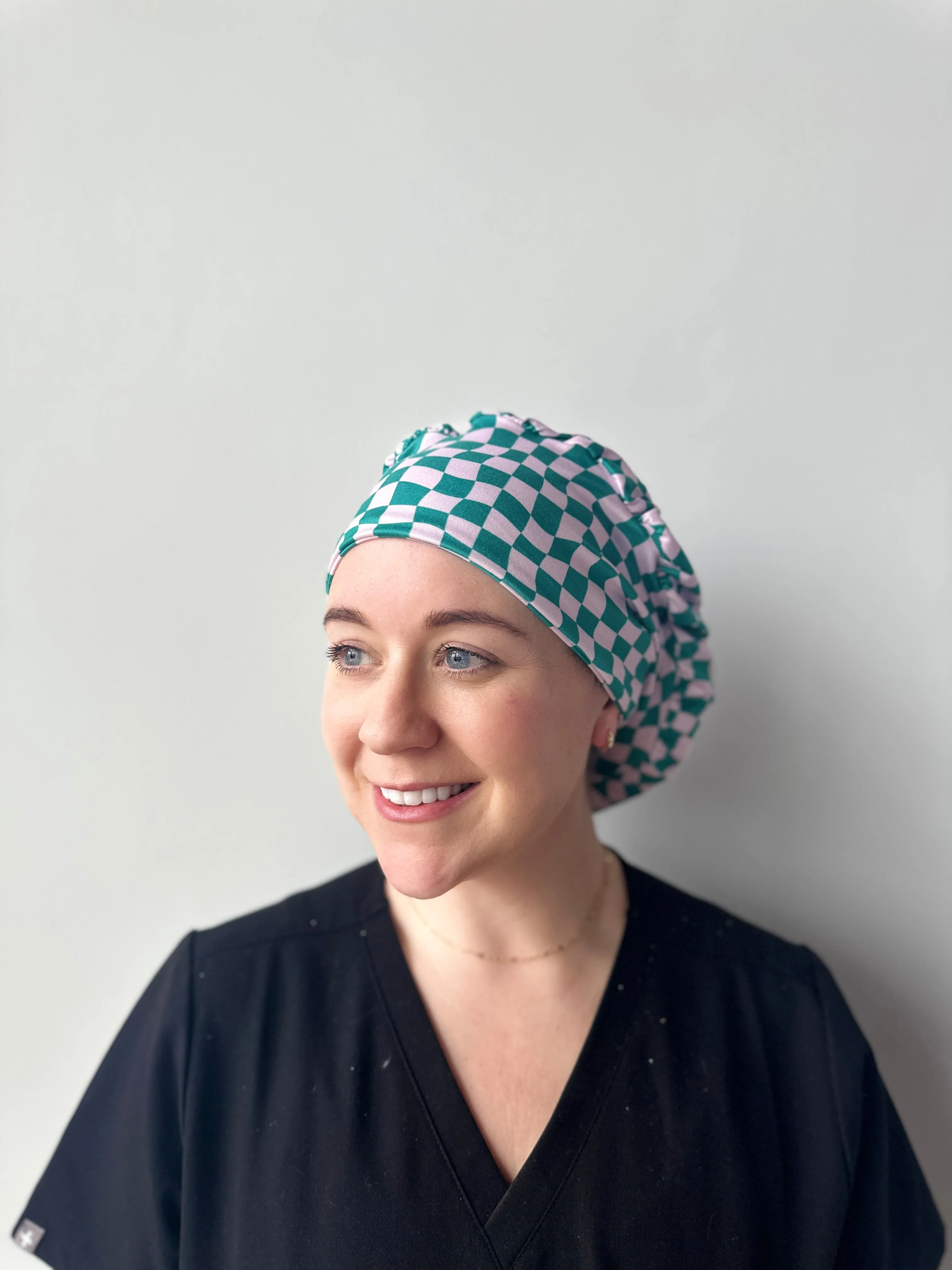 Scrub Hat - Dark Teal and Lilac Checker