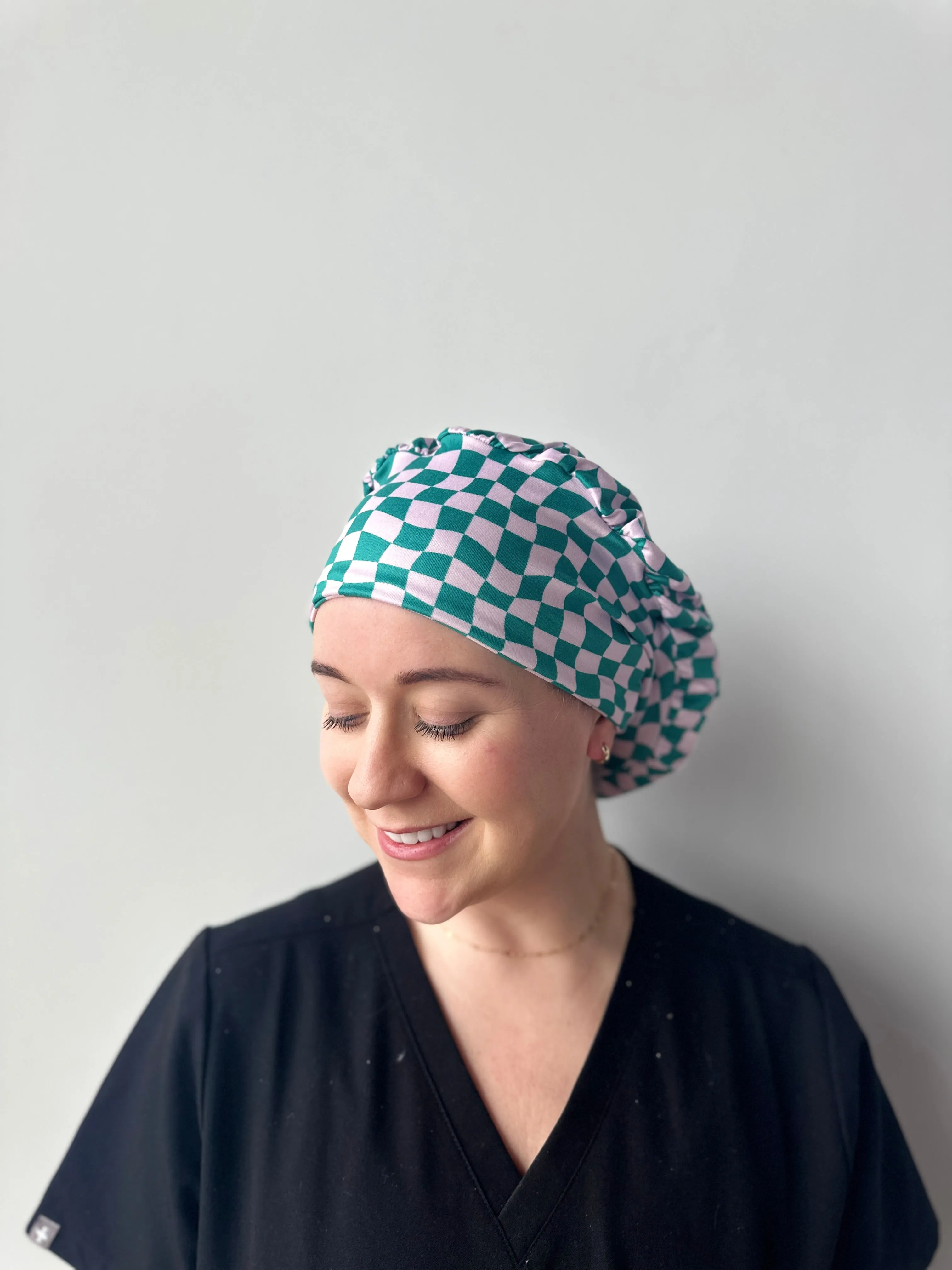Scrub Hat - Dark Teal and Lilac Checker
