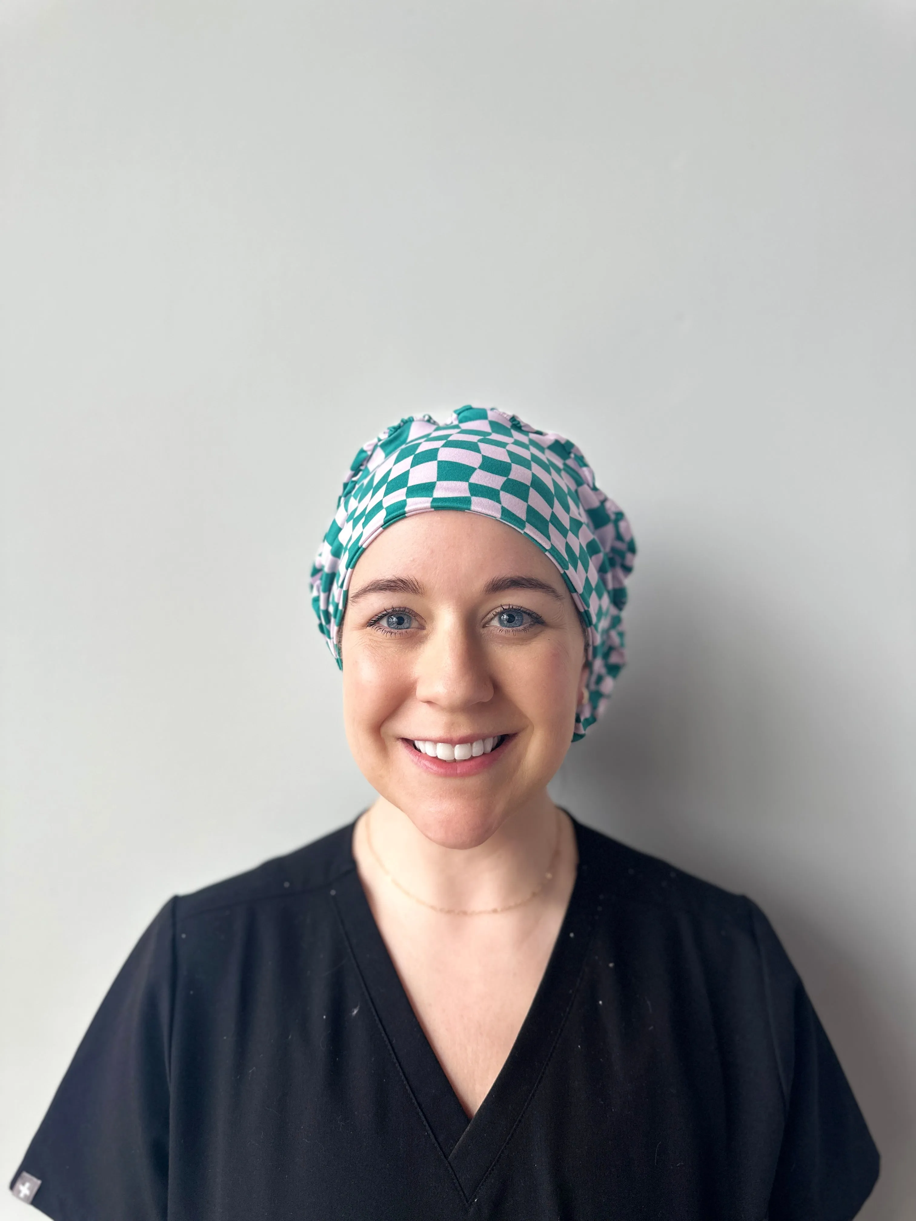 Scrub Hat - Dark Teal and Lilac Checker
