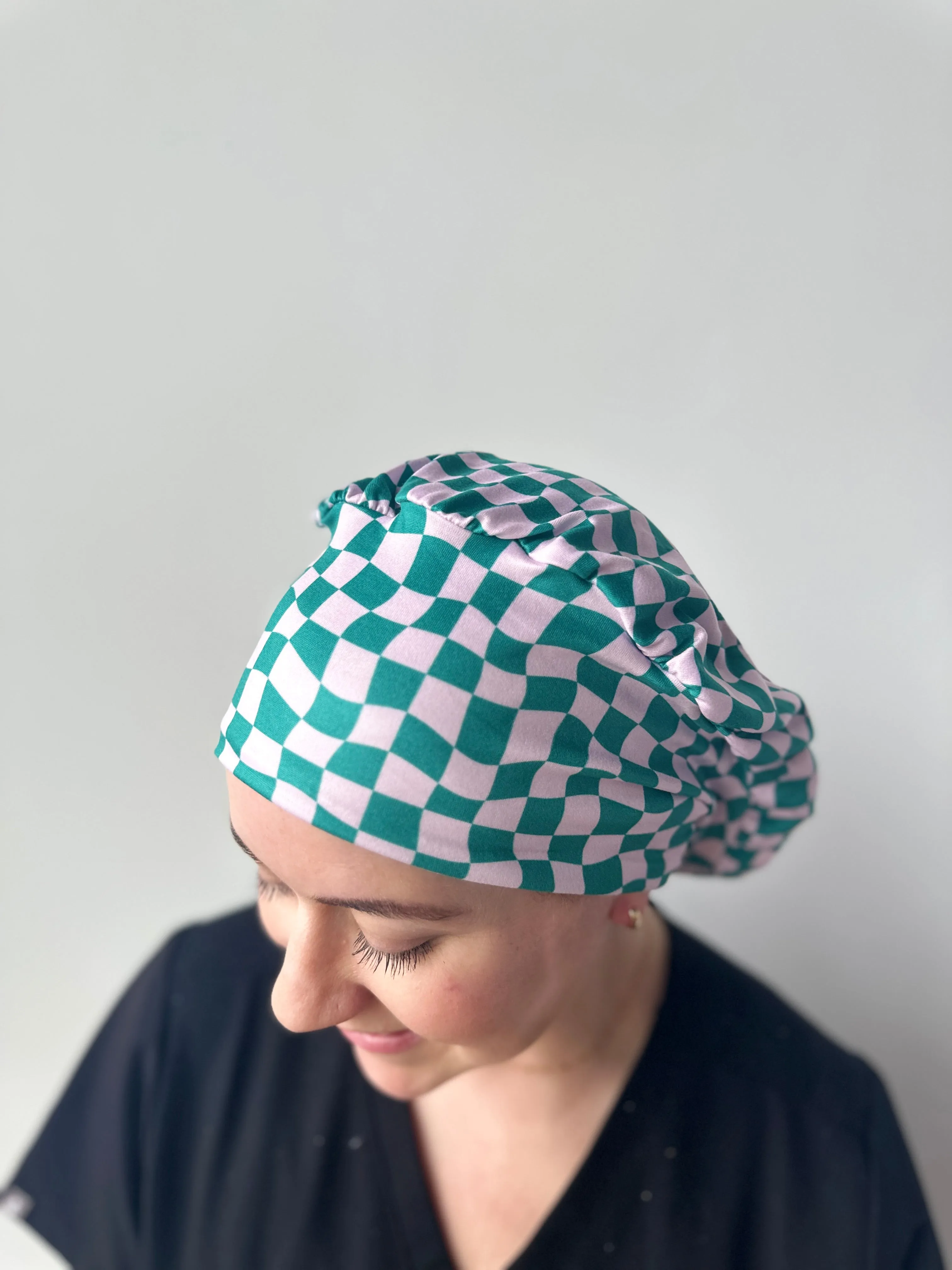 Scrub Hat - Dark Teal and Lilac Checker