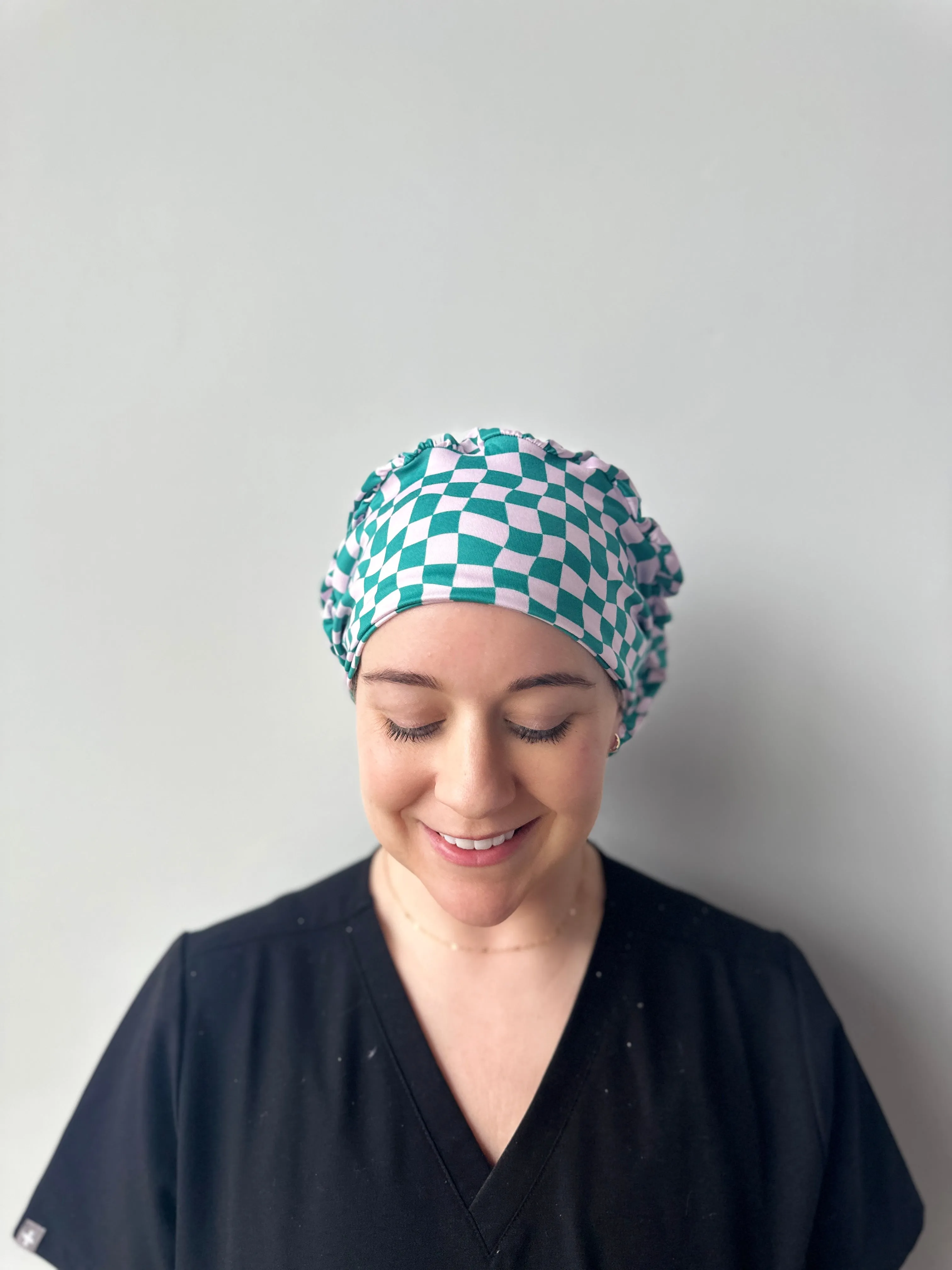 Scrub Hat - Dark Teal and Lilac Checker