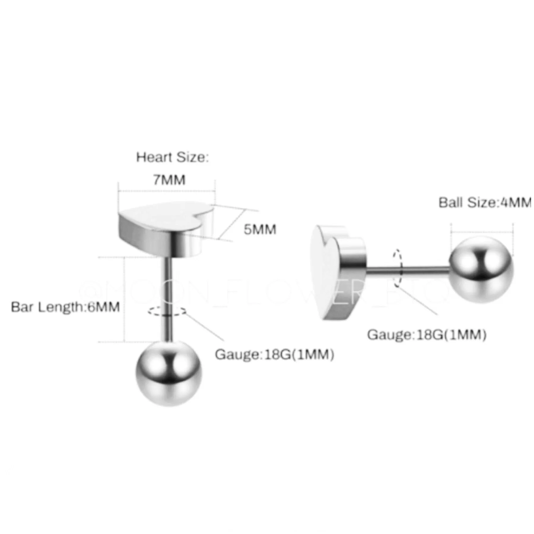 Silver Heart Barbell Earrings
