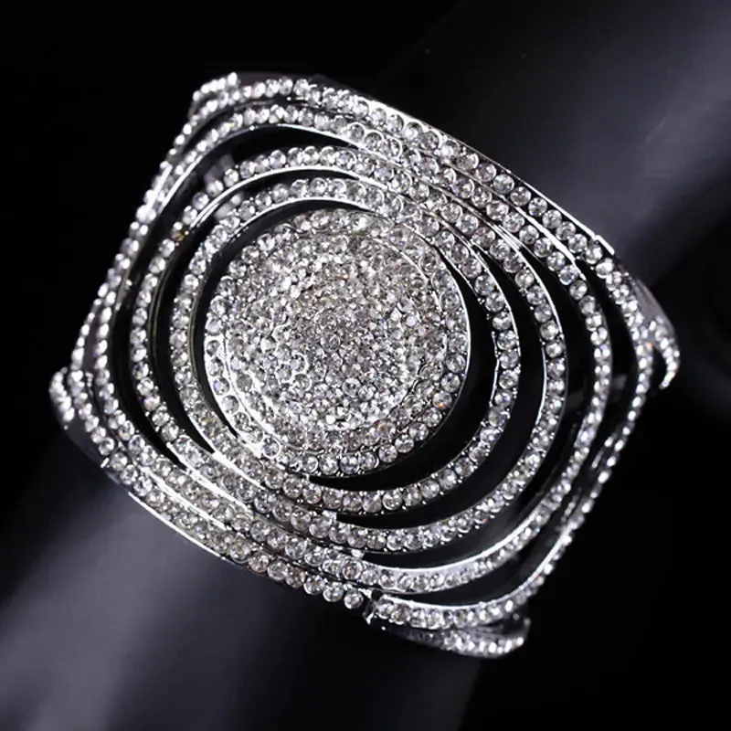 Silver Statement Crystal Round Ball Bangle