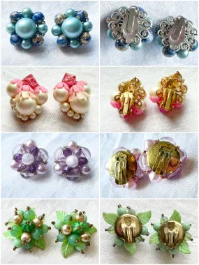 SOLD Vintage MCM Beaded Earring Lot, Clip Back Earrings, Pastel Colors, 1 Lot 4 Pair