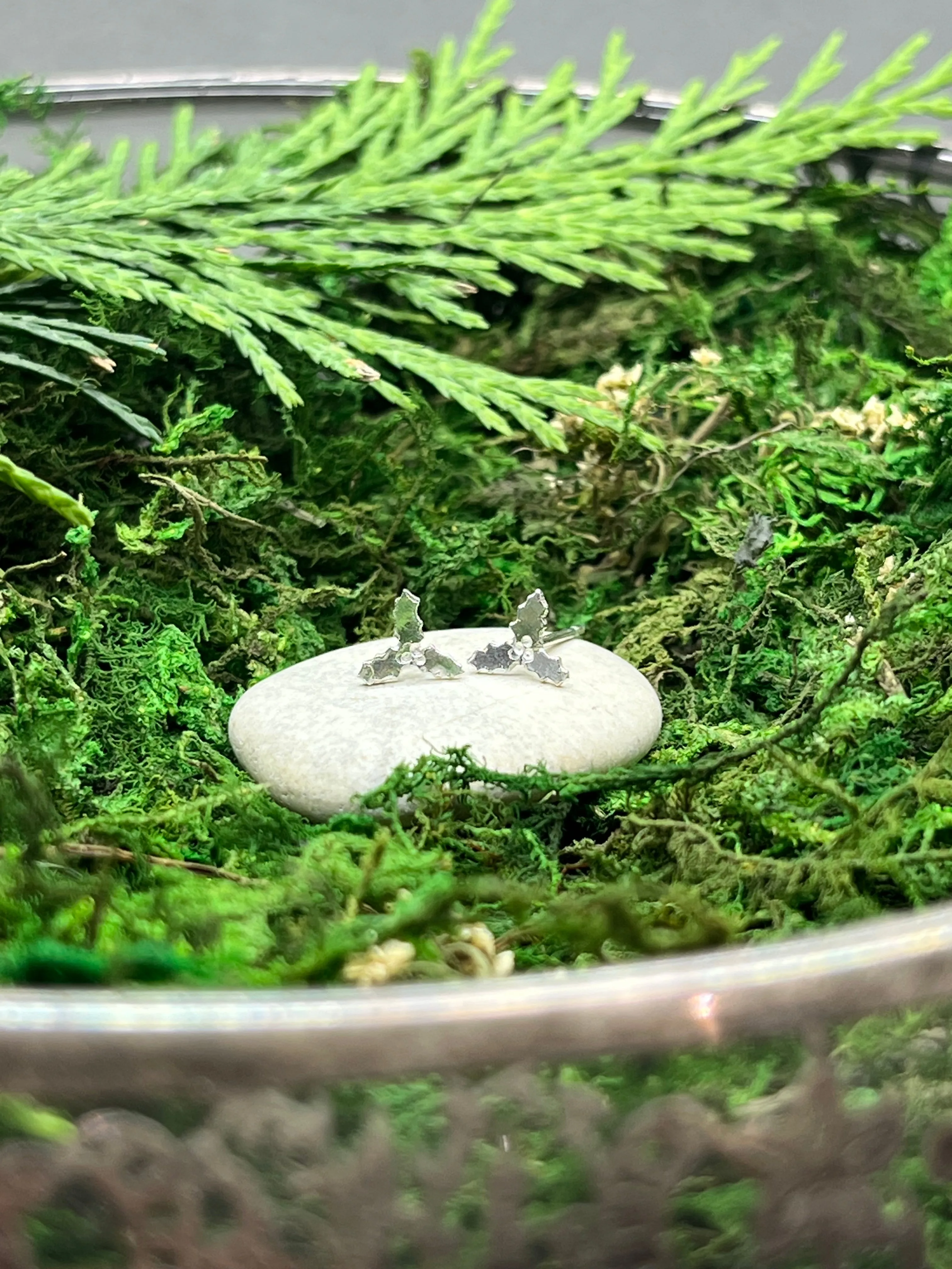 Sterling Silver Holly Stud Earrings