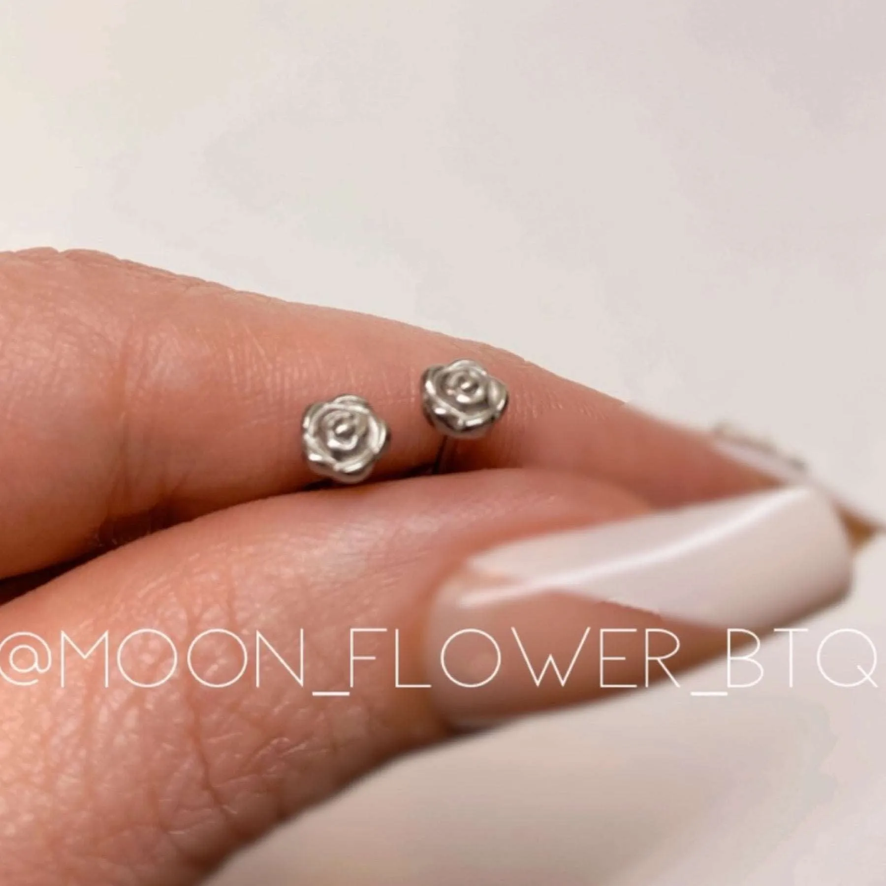 Tiny Silver Rose Barbell Earrings