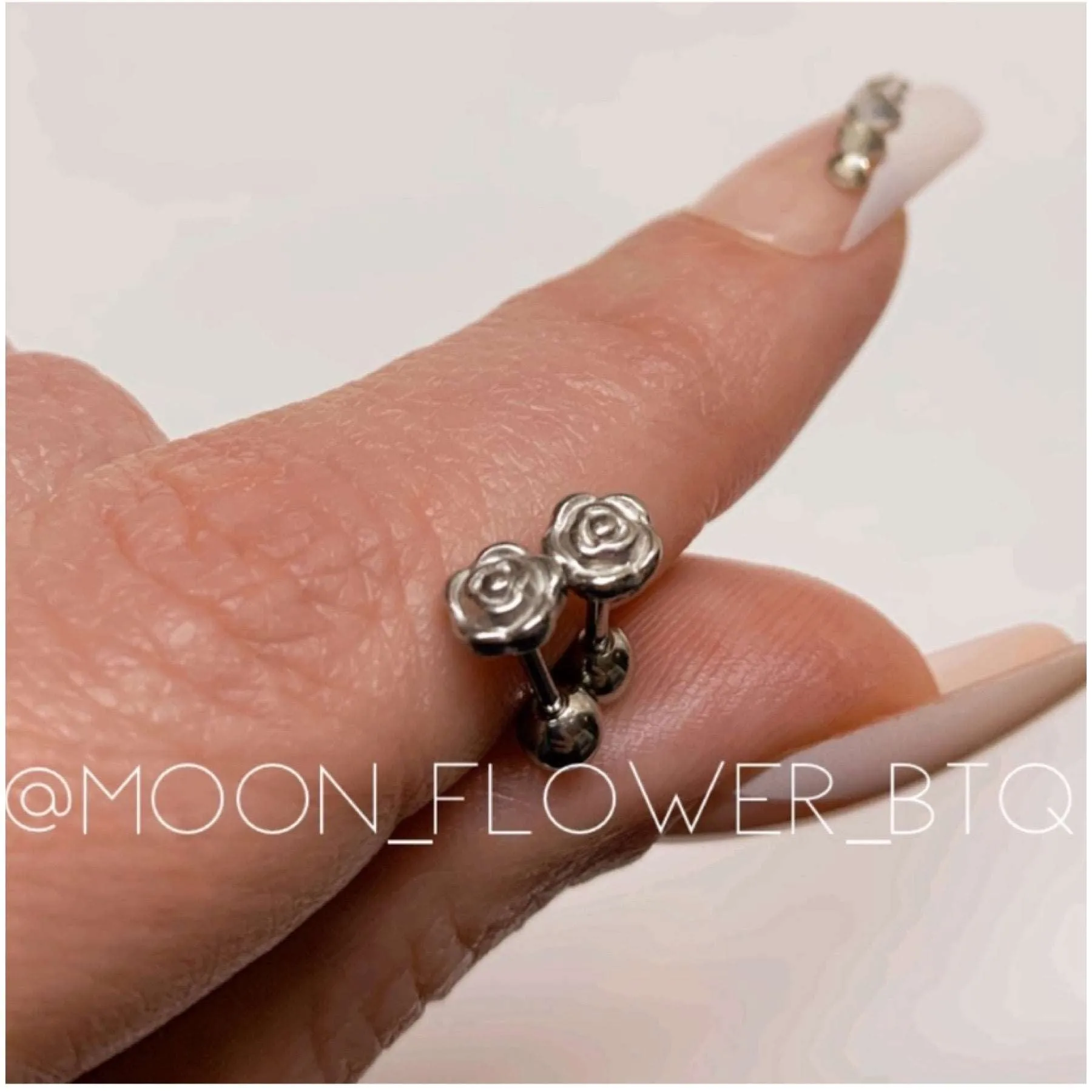 Tiny Silver Rose Barbell Earrings