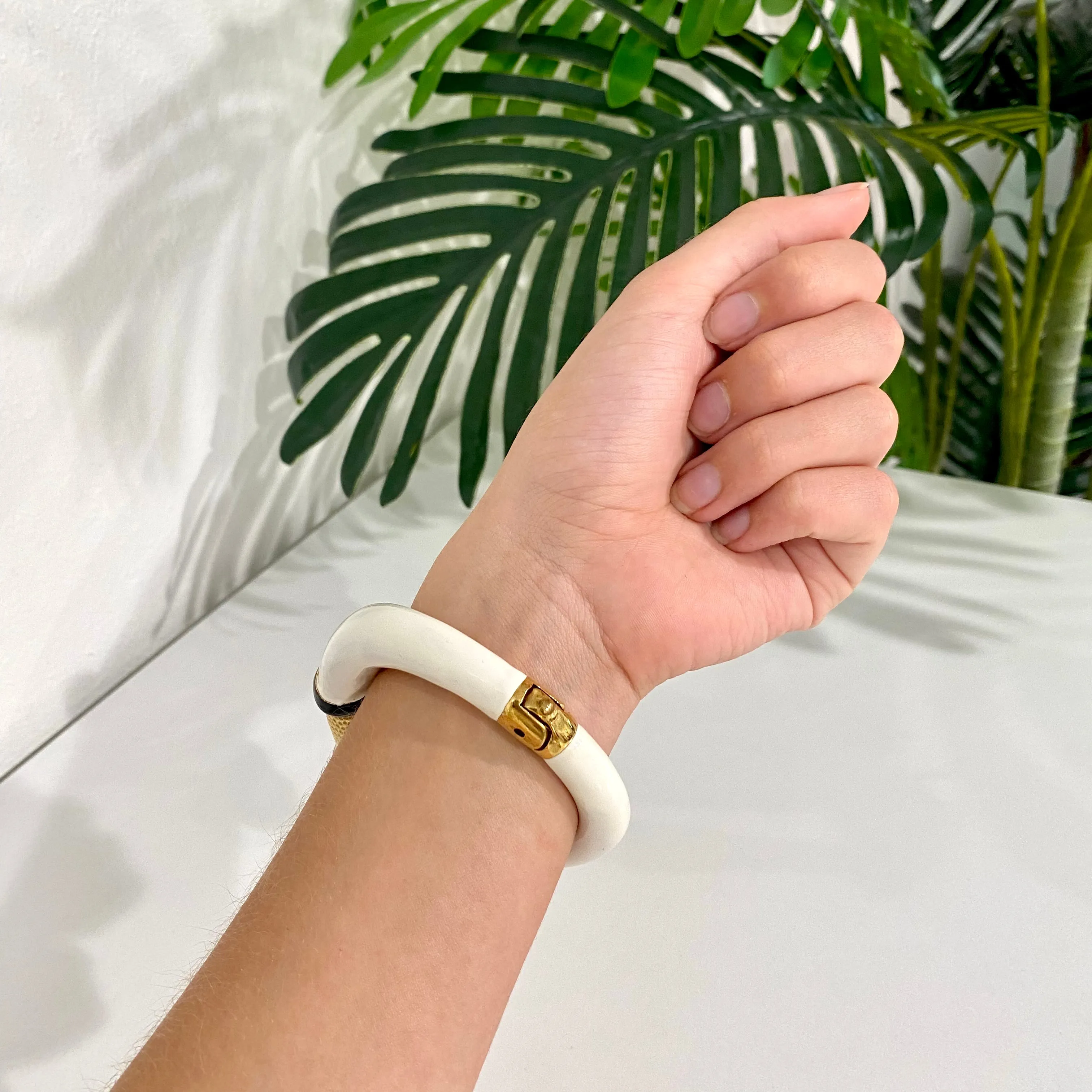 Tom Ford Gold Tone & White Enamel Hinged Bracelet
