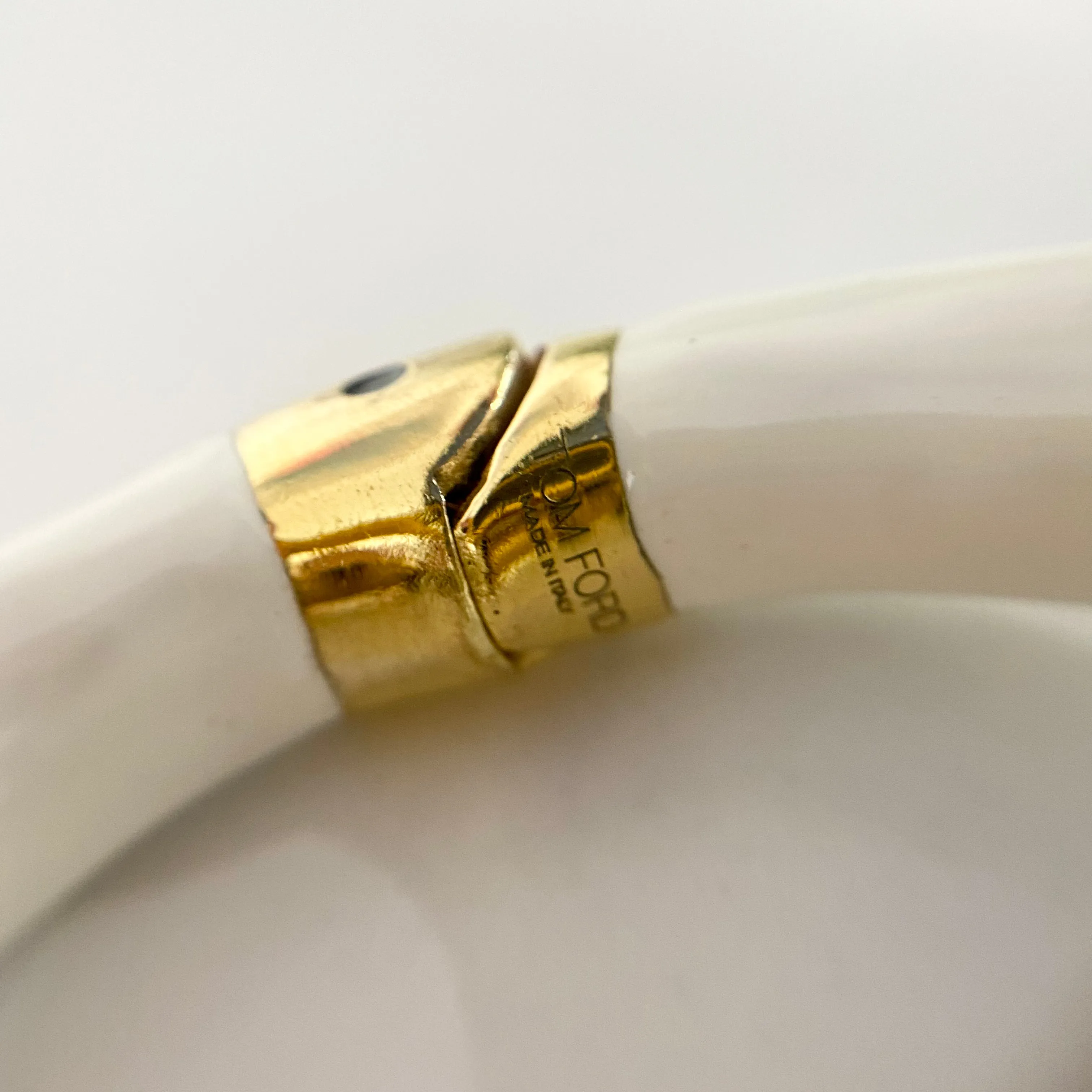 Tom Ford Gold Tone & White Enamel Hinged Bracelet