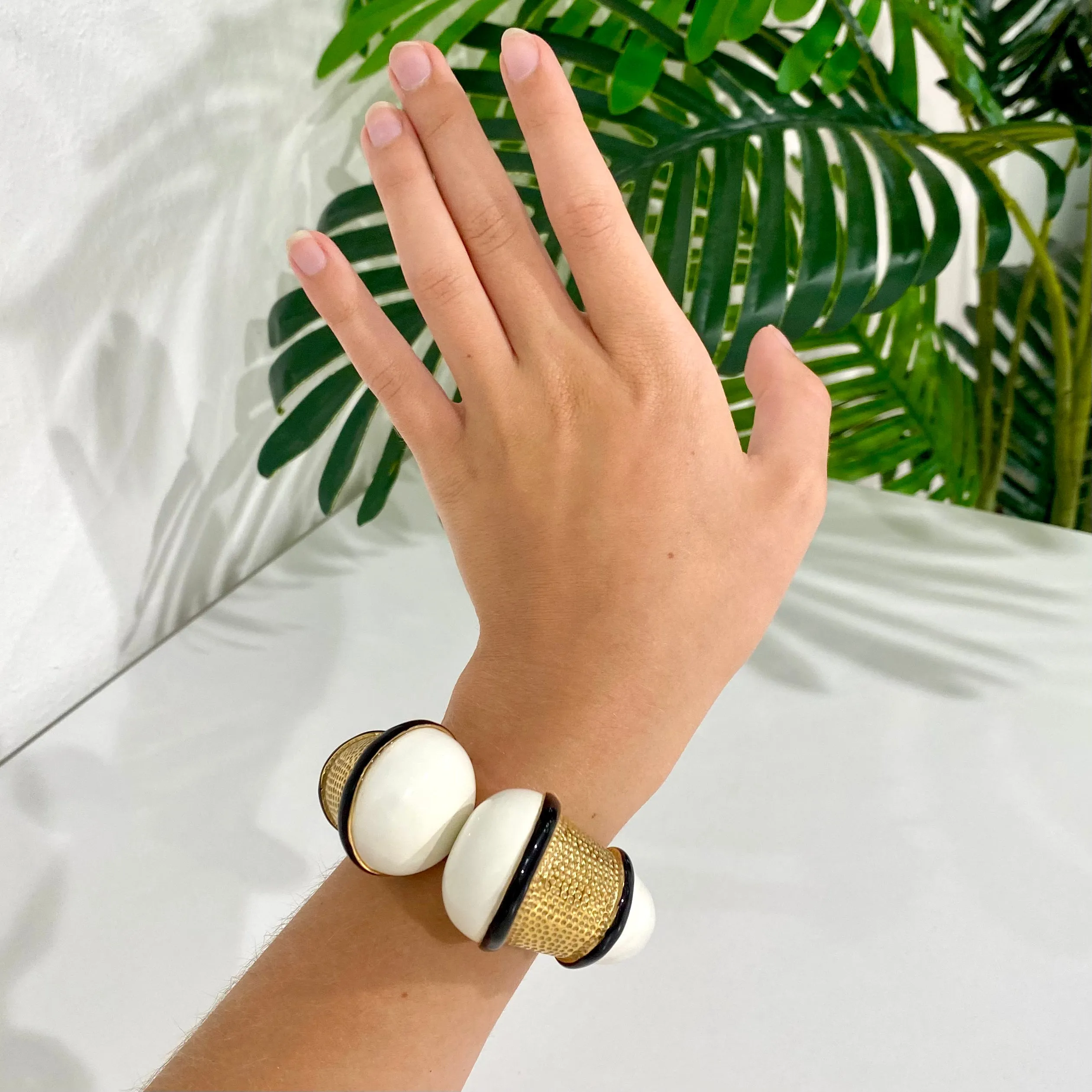 Tom Ford Gold Tone & White Enamel Hinged Bracelet