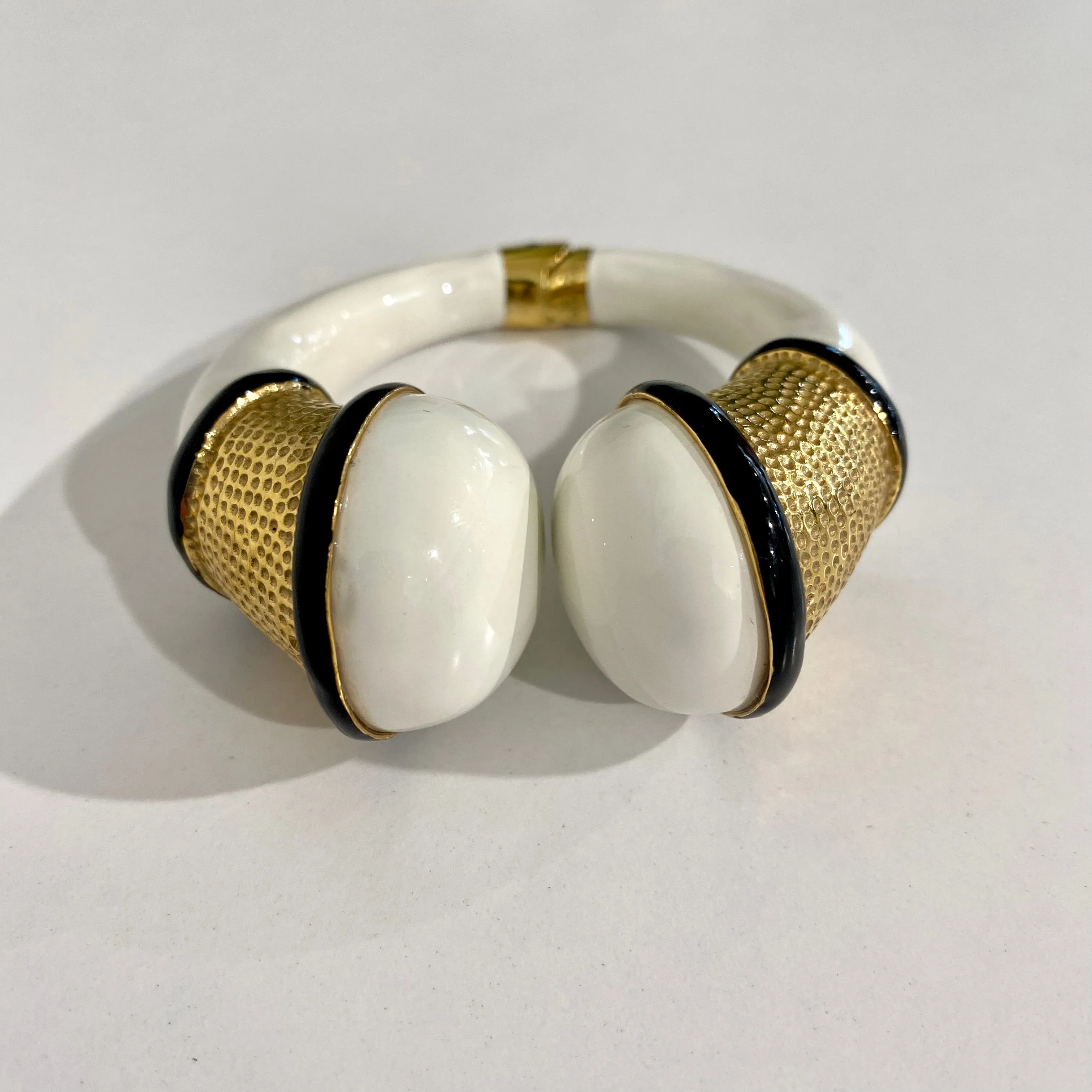 Tom Ford Gold Tone & White Enamel Hinged Bracelet