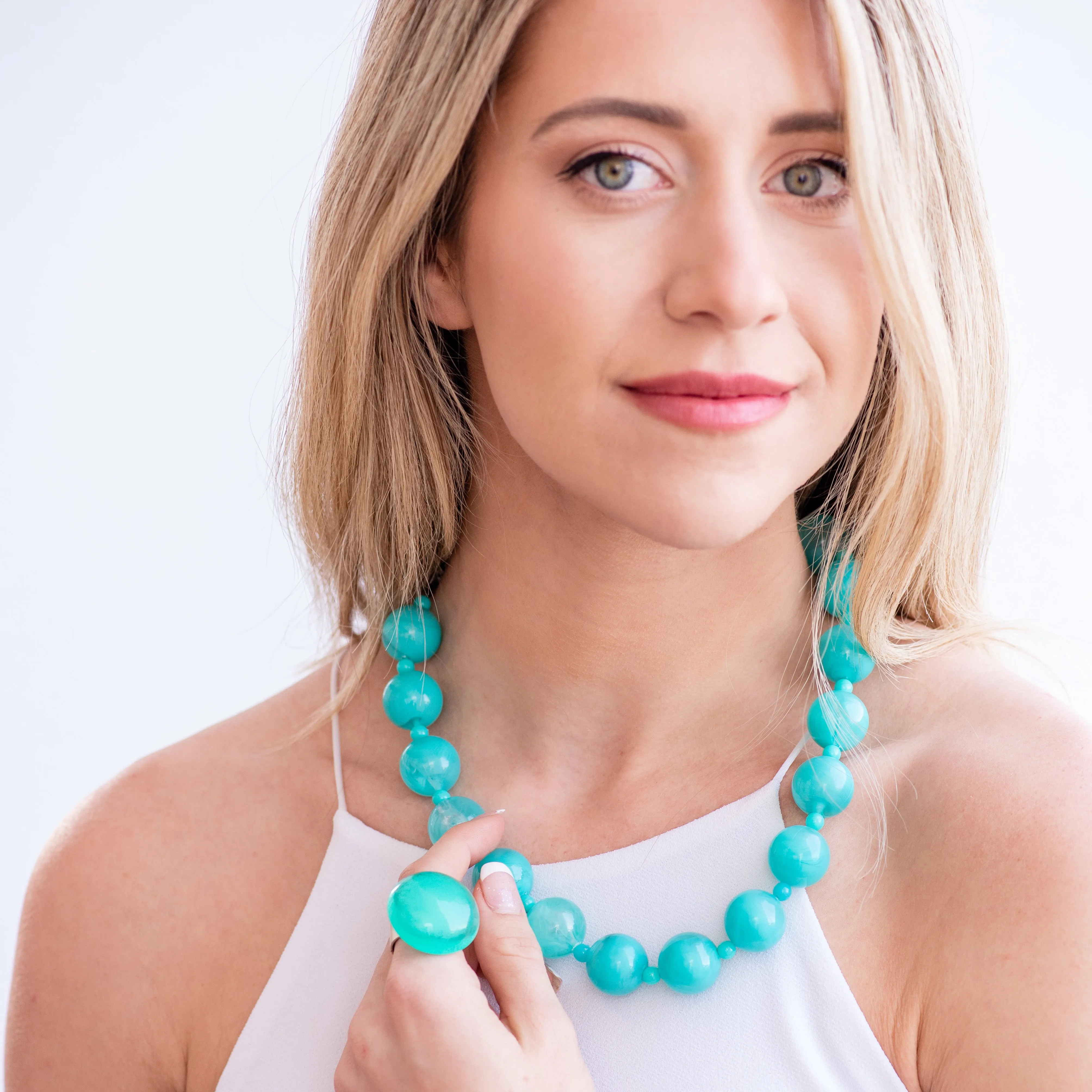 Turquoise Green Marbled Lucite Marco Necklace *