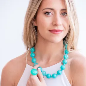 Turquoise Green Marbled Lucite Marco Necklace *