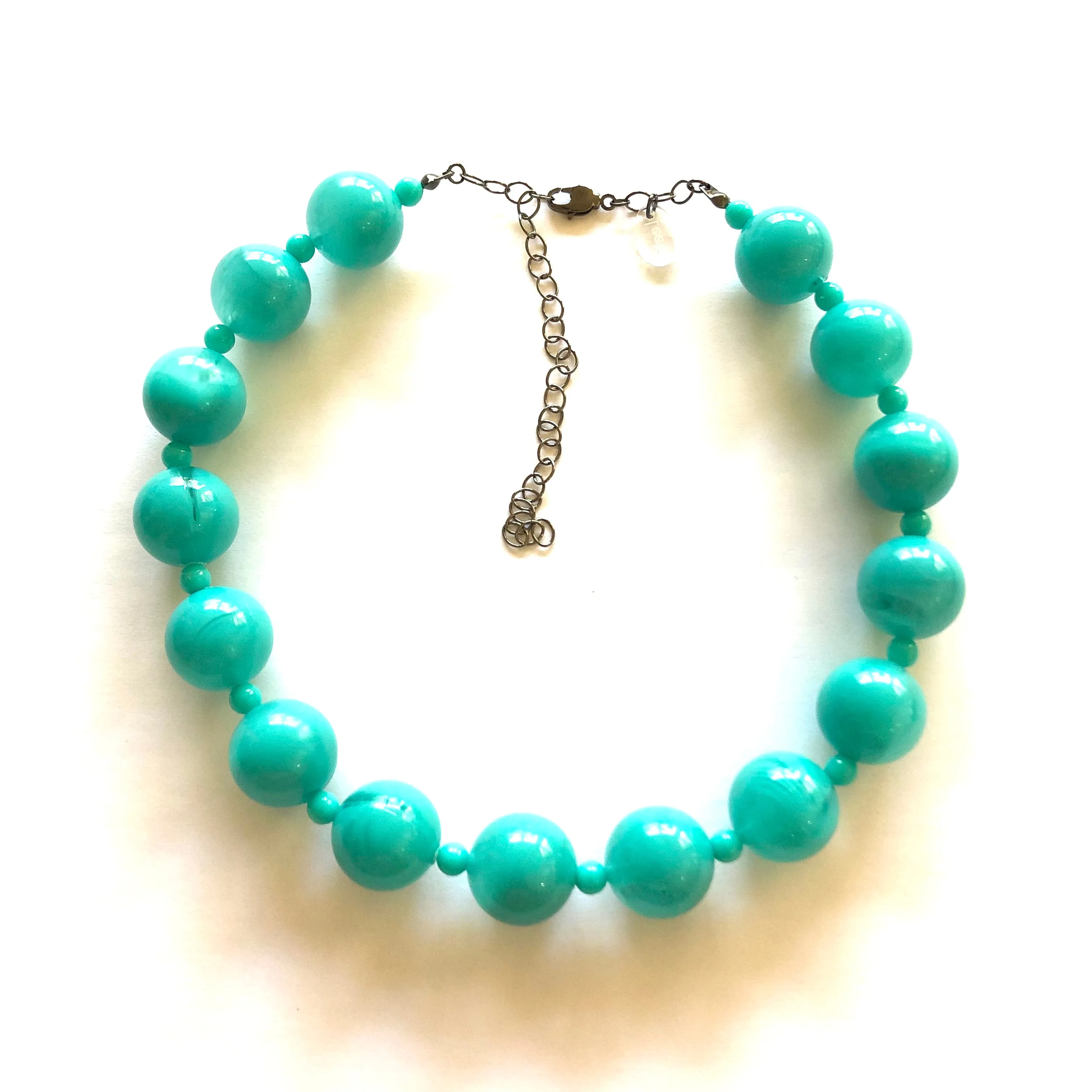 Turquoise Green Marbled Lucite Marco Necklace *