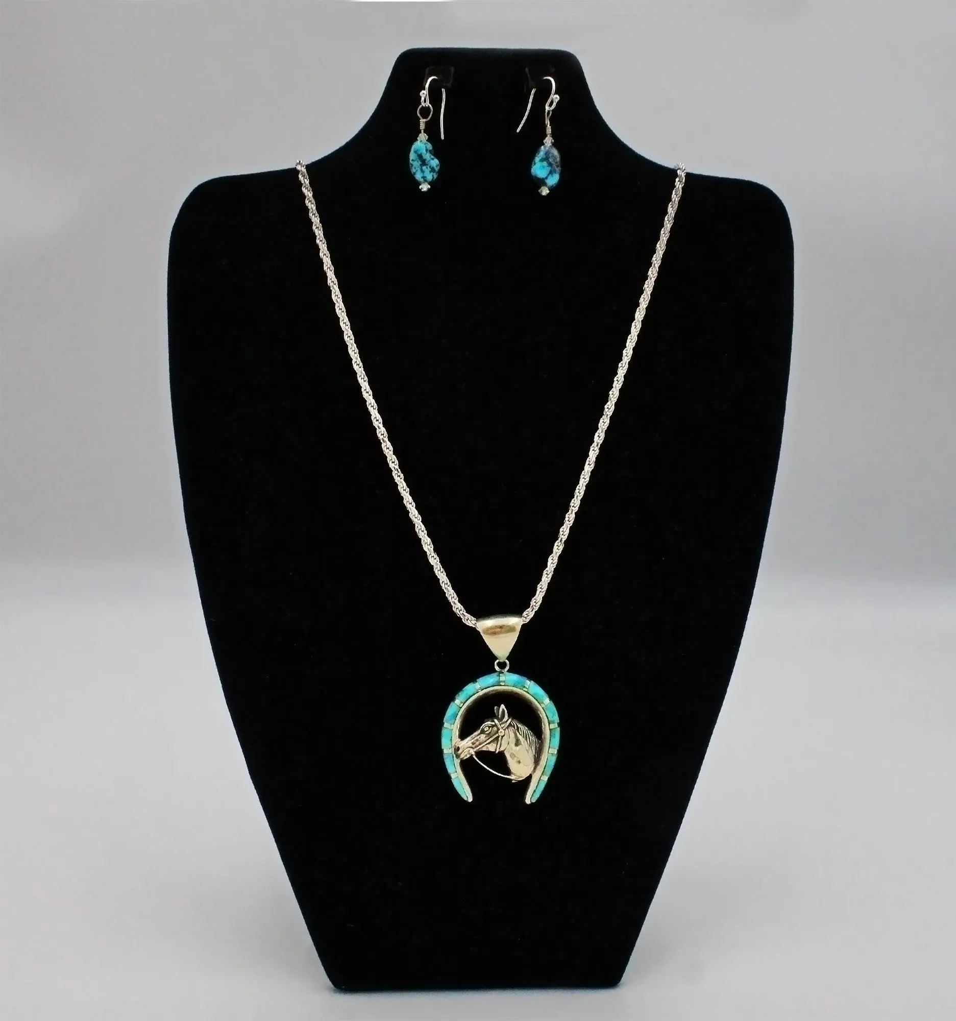 Turquoise Horseshoe with Horse Head Necklace