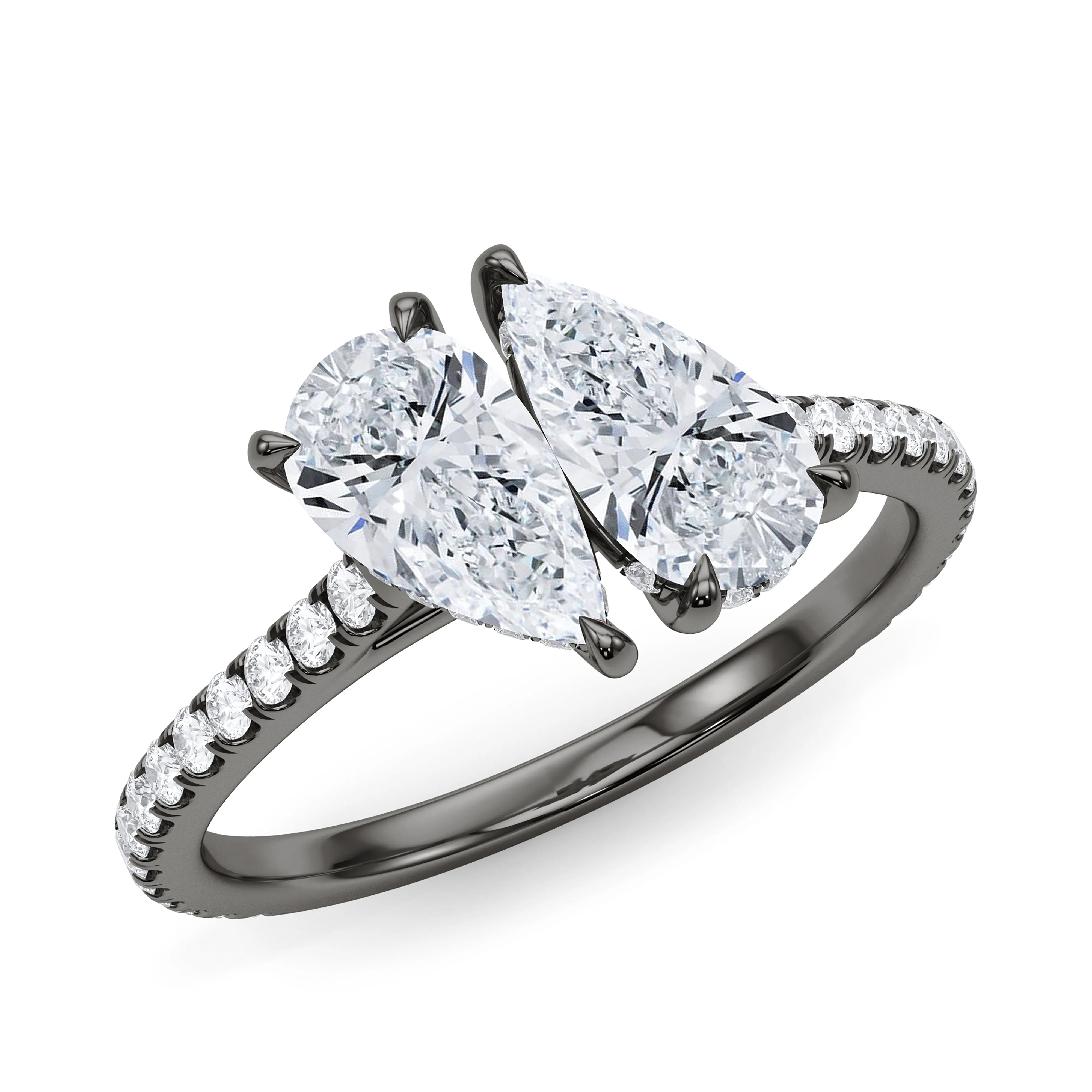 Twin Pear North-South Pave Diamond Ring