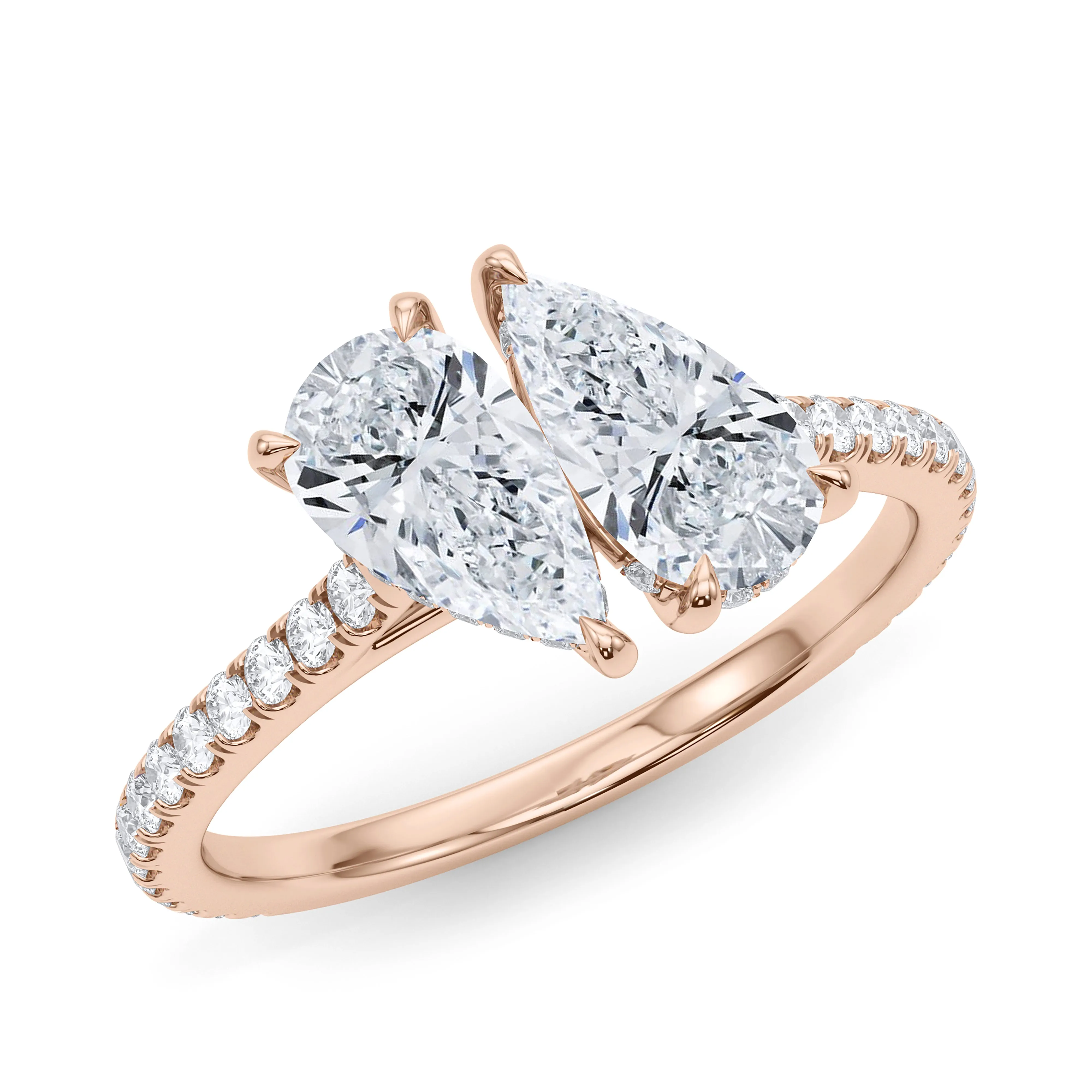 Twin Pear North-South Pave Diamond Ring